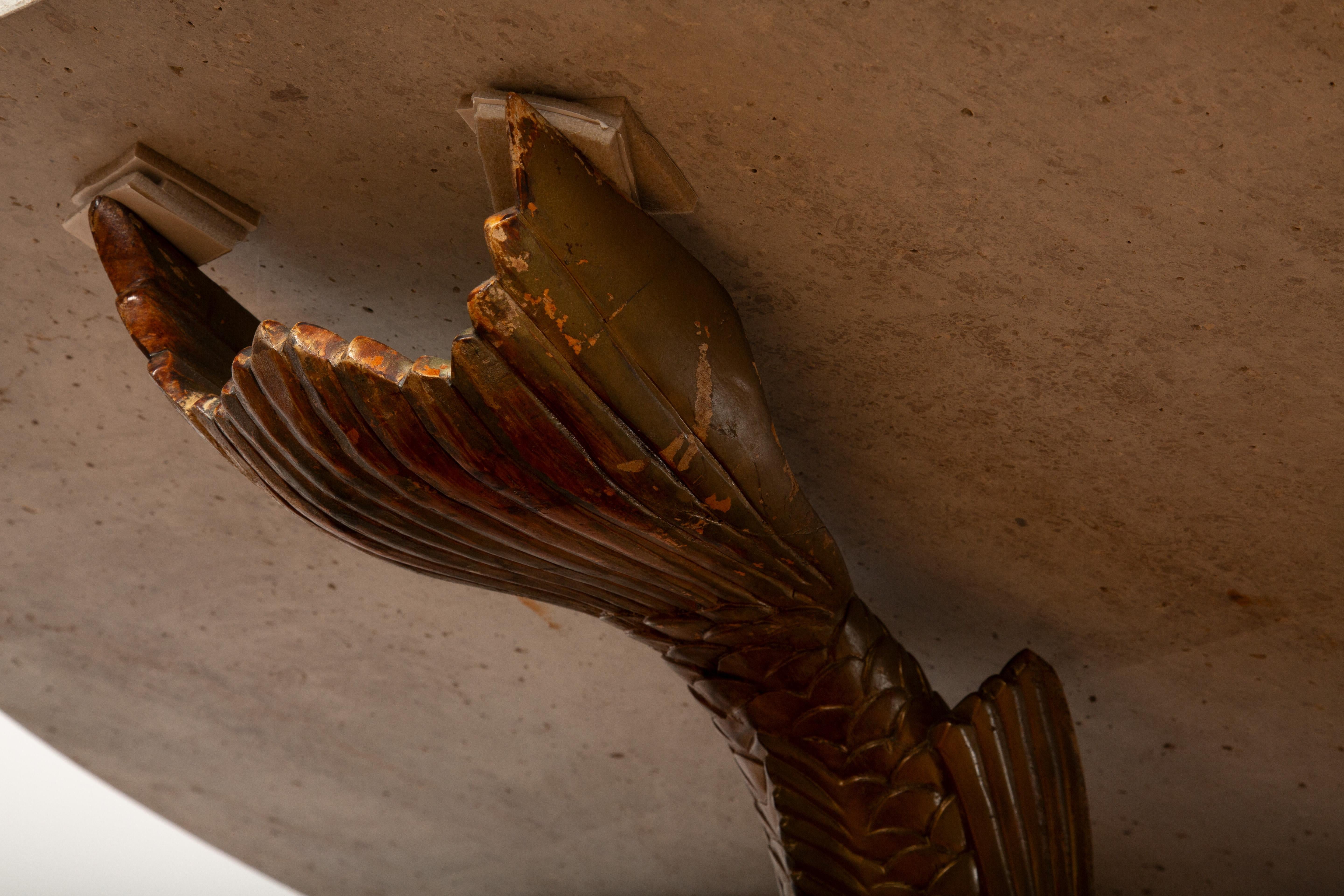 Dolphin Dance: 19th-Century Elegance in Carved Wood & Limestone For Sale 9