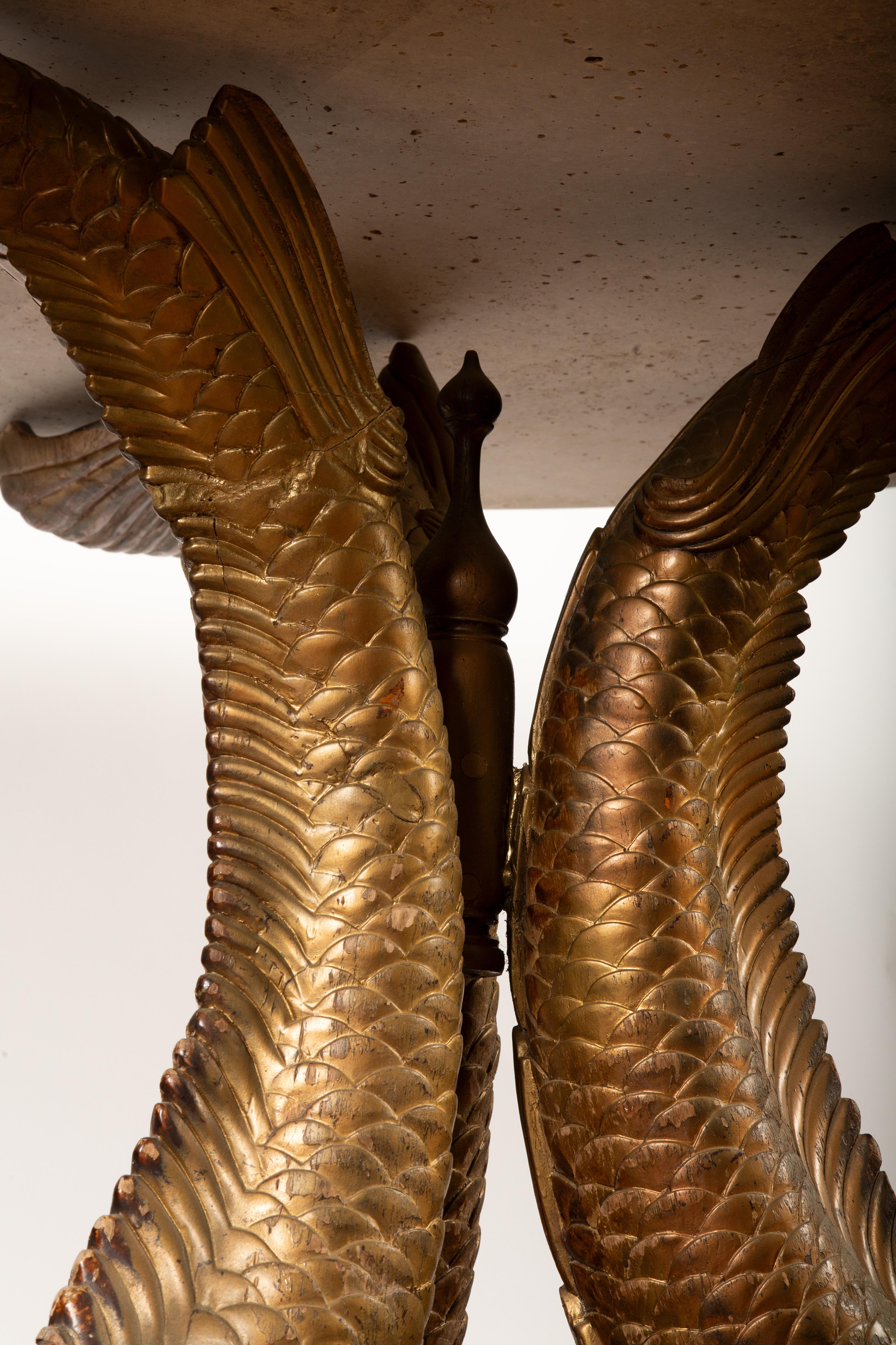 Dolphin Dance: 19th-Century Elegance in Carved Wood & Limestone For Sale 11