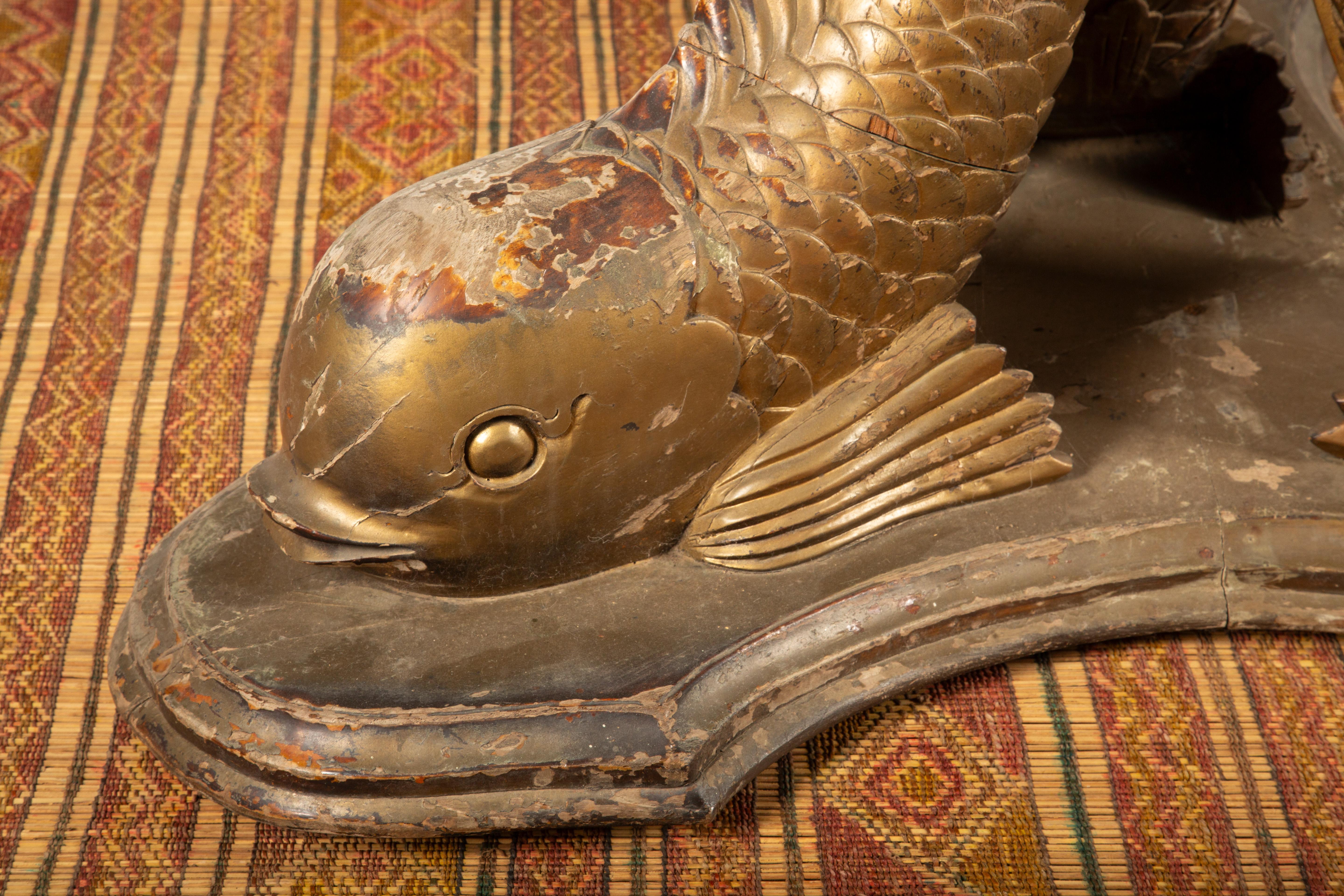 Dolphin Dance: 19th-Century Elegance in Carved Wood & Limestone For Sale 12