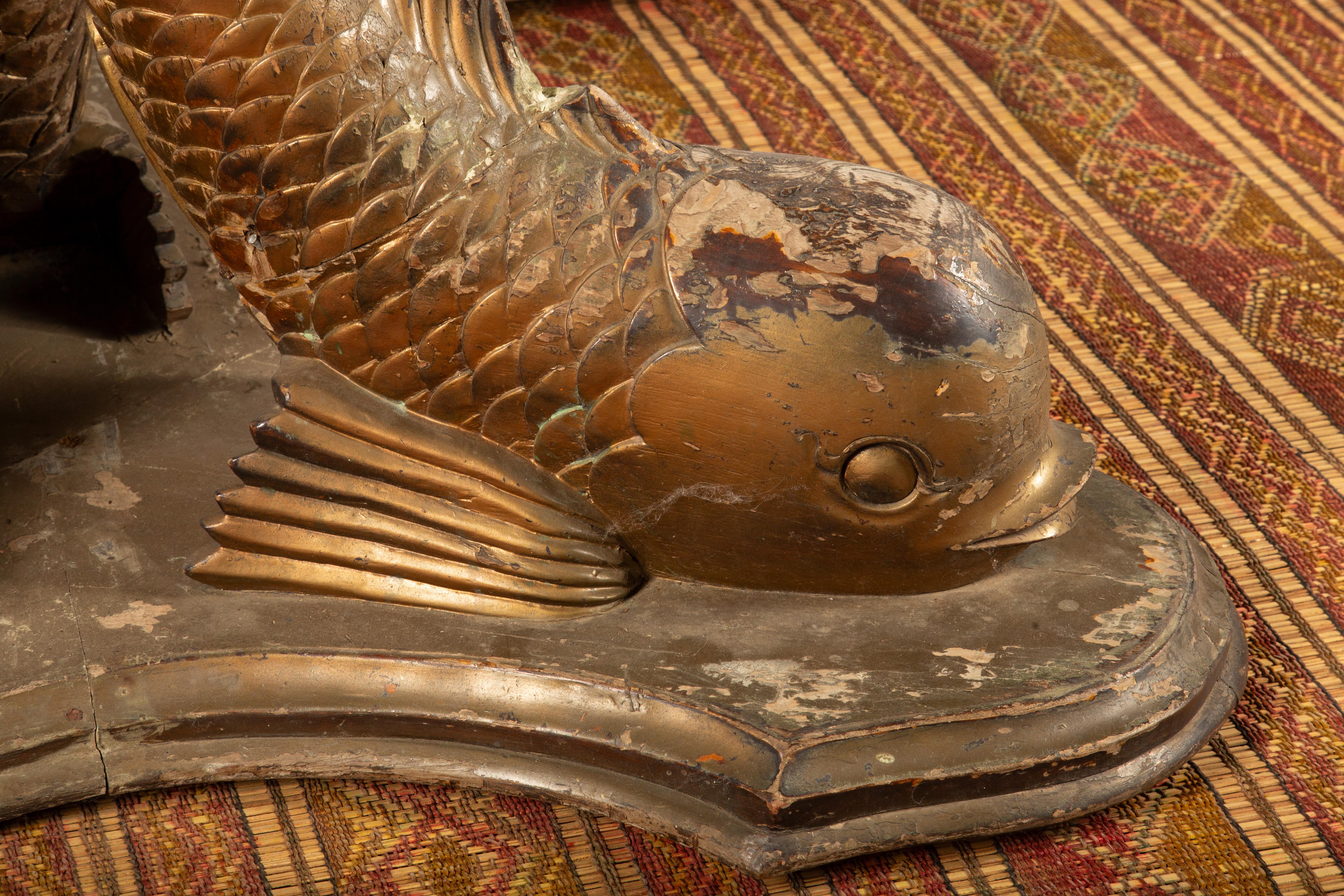 Dolphin Dance: 19th-Century Elegance in Carved Wood & Limestone For Sale 13