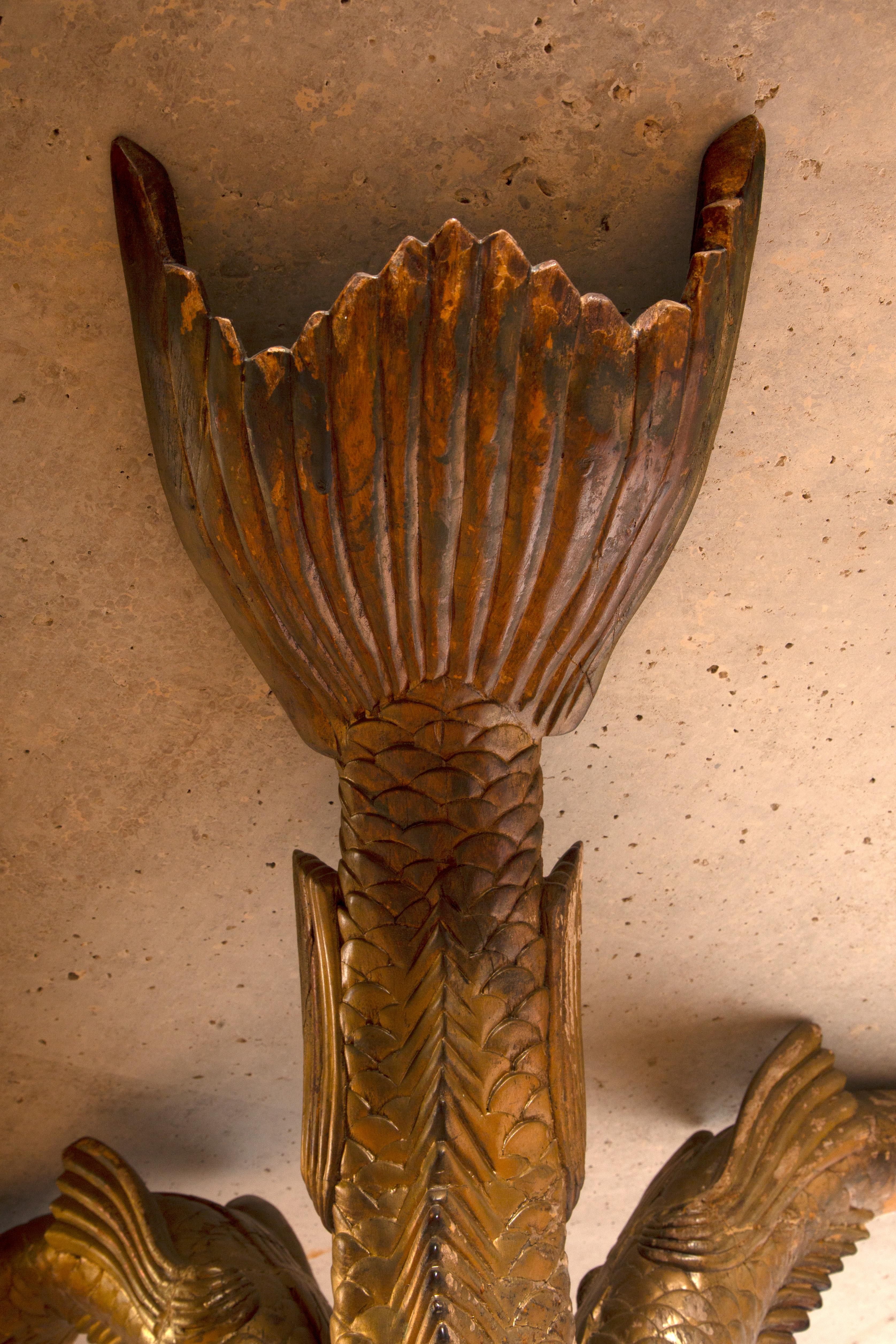 Dolphin Dance: 19th-Century Elegance in Carved Wood & Limestone For Sale 14