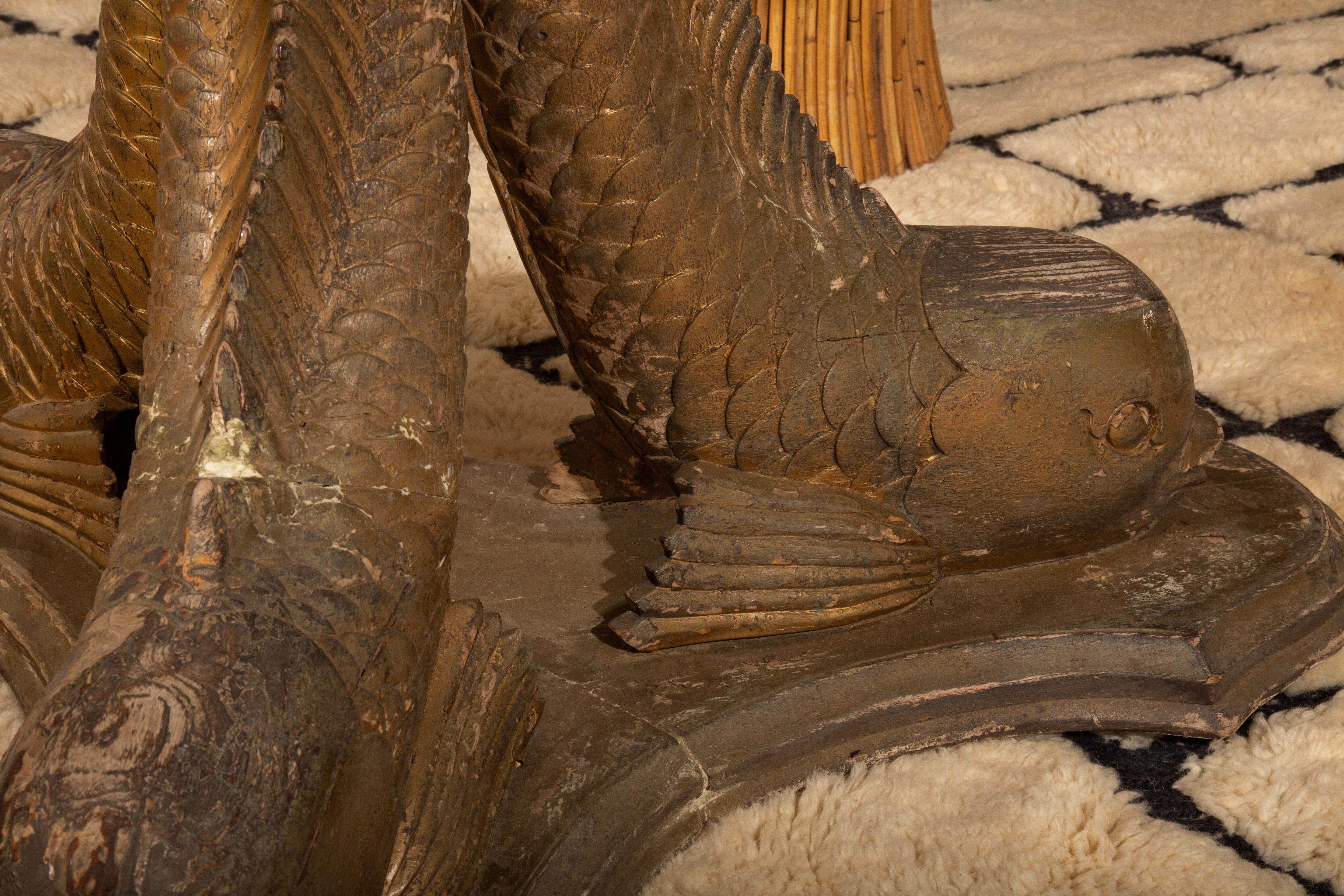 19th Century Dolphin Dance: 19th-Century Elegance in Carved Wood & Limestone For Sale