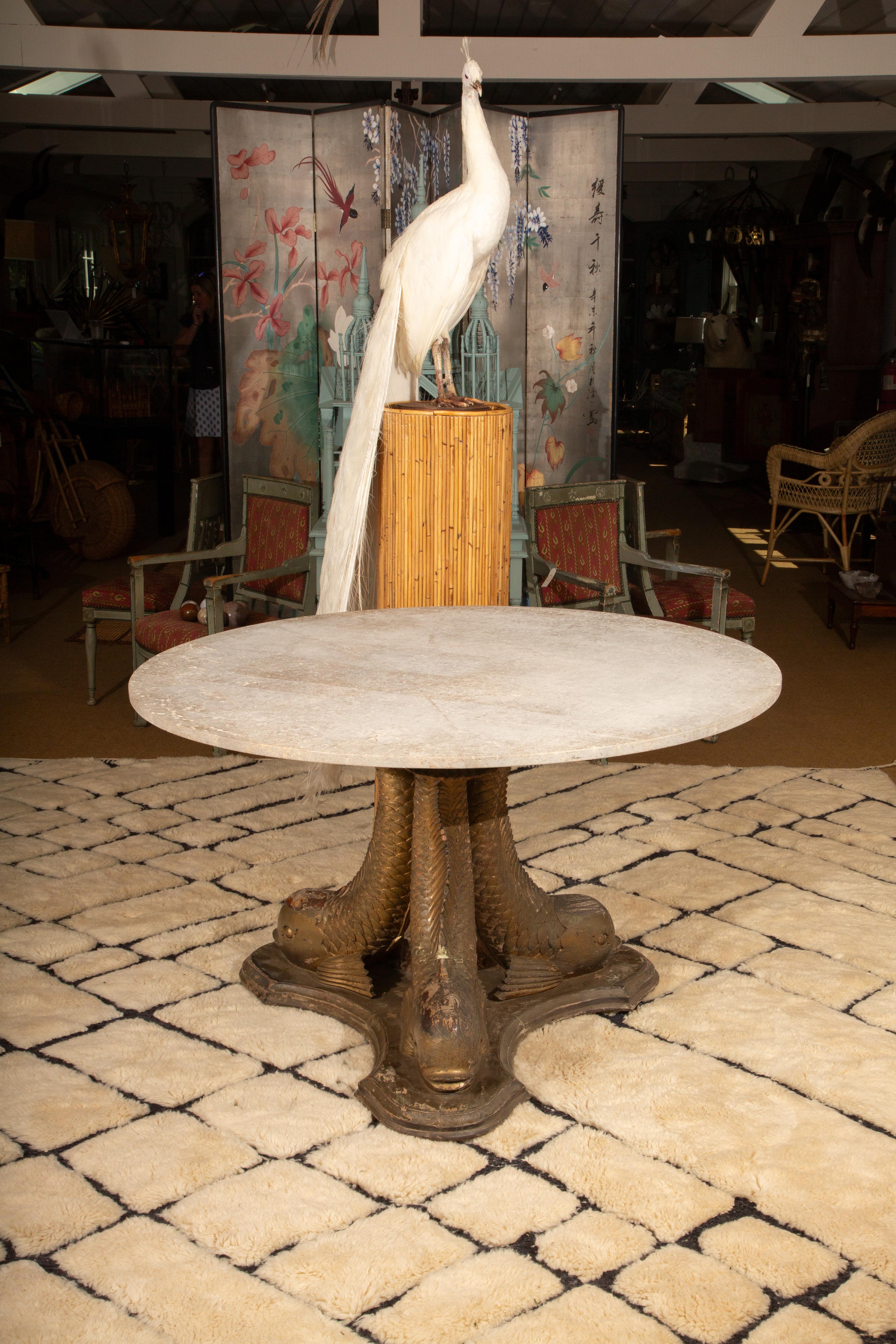 Dolphin Dance: 19th-Century Elegance in Carved Wood & Limestone For Sale 1