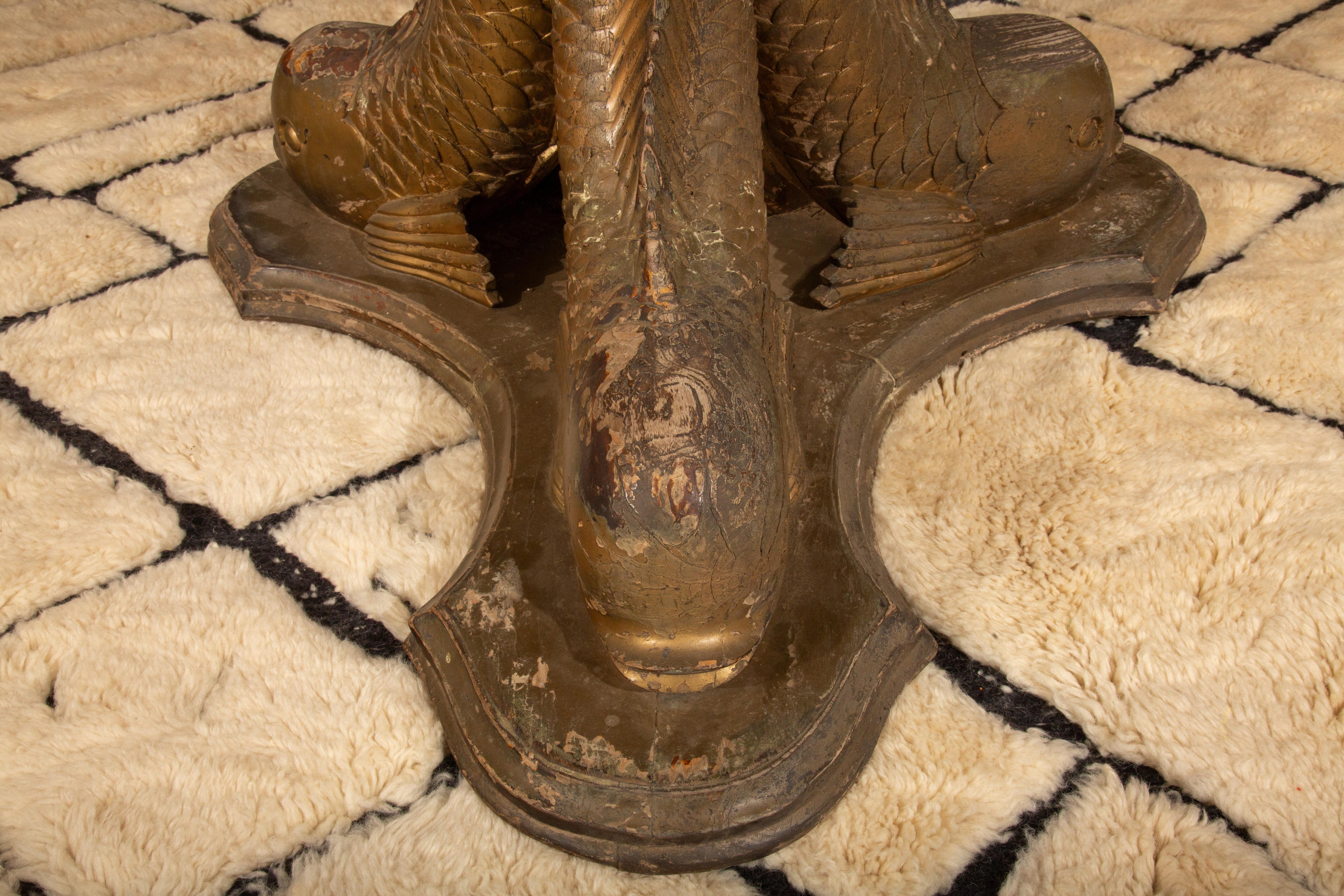 Dolphin Dance: 19th-Century Elegance in Carved Wood & Limestone For Sale 3