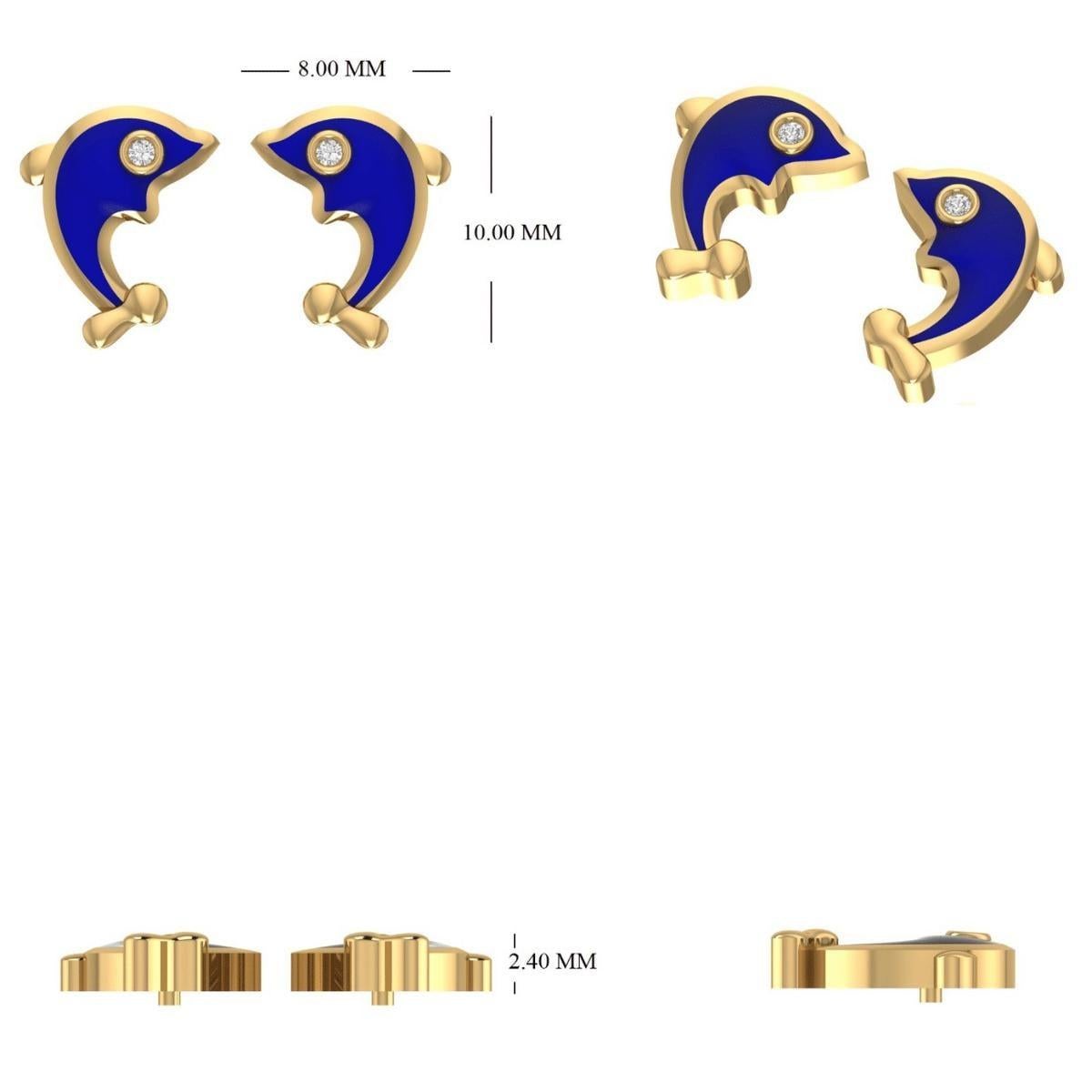 Donna Orecchini con diamanti a forma di delfino in oro massiccio 14k (certificati) in vendita