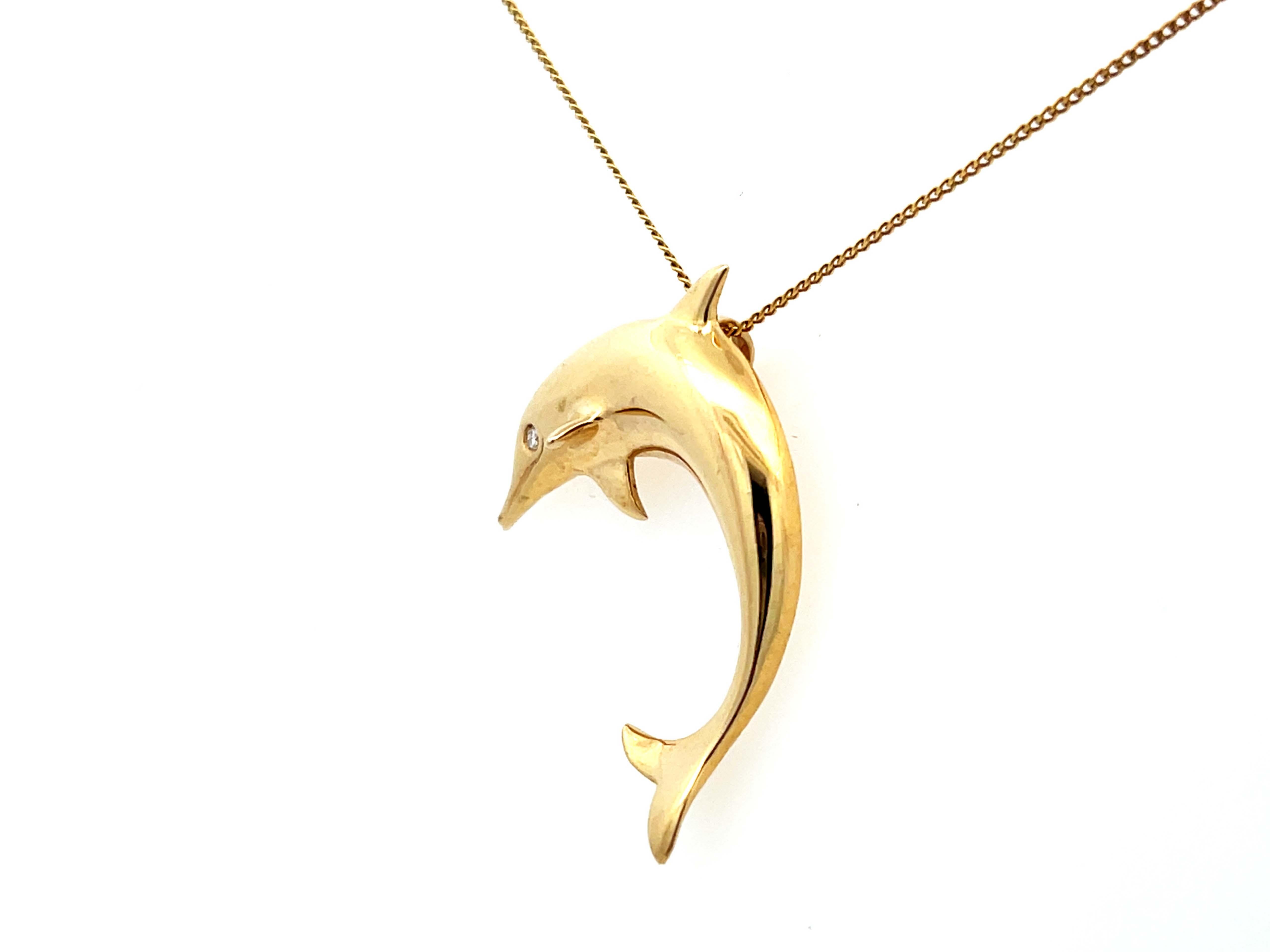 Brilliant Cut Dolphin Diamond Eye Necklace in 18k Yellow Gold