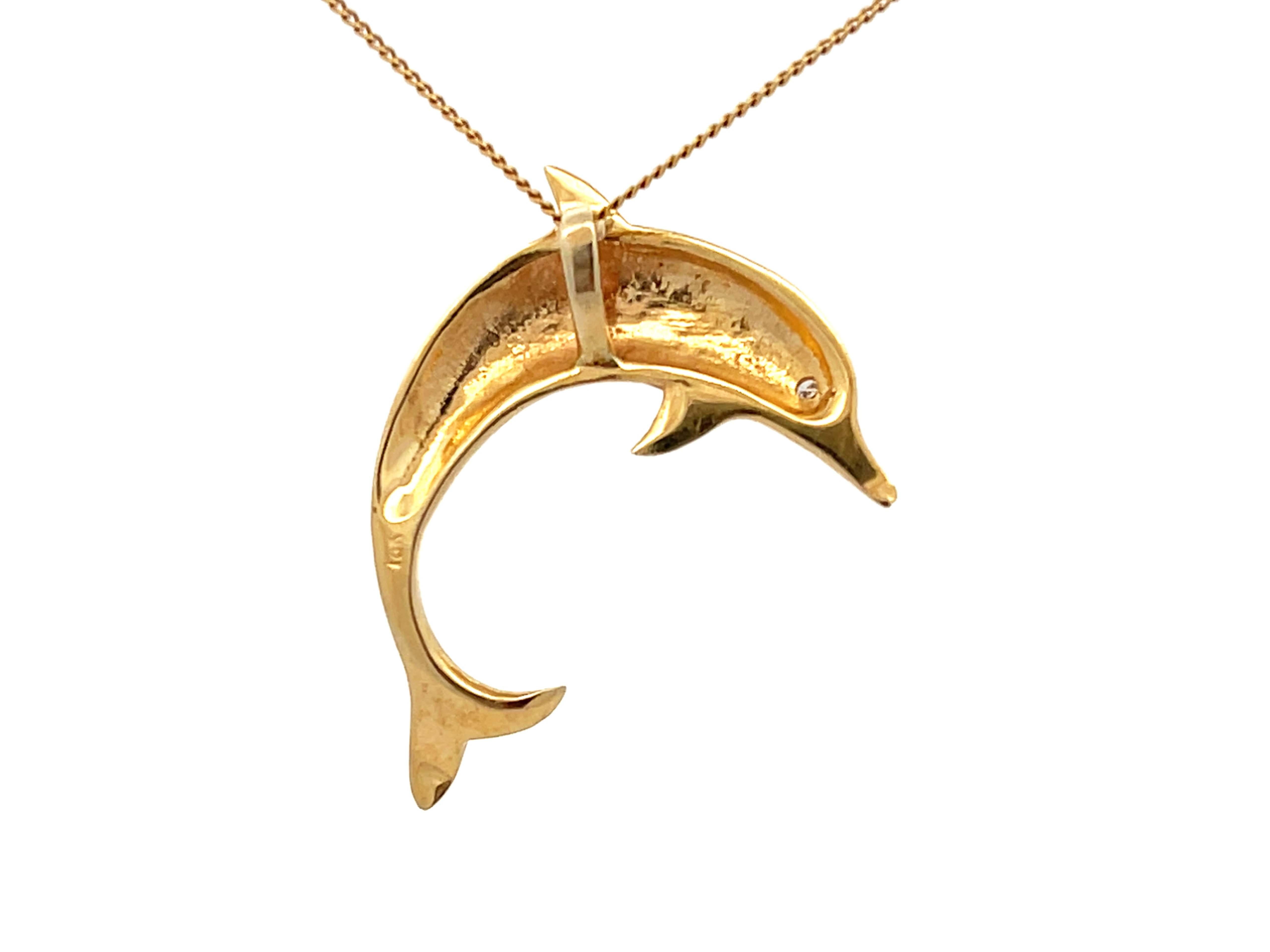 Women's Dolphin Diamond Eye Necklace in 18k Yellow Gold