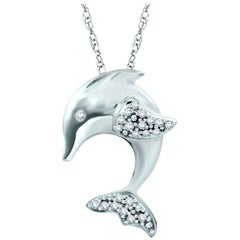 Dolphin Diamond Necklace Pendant 18 Karat White Gold