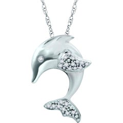 Dolphin Diamond Necklace Pendant 18 Karat White Gold