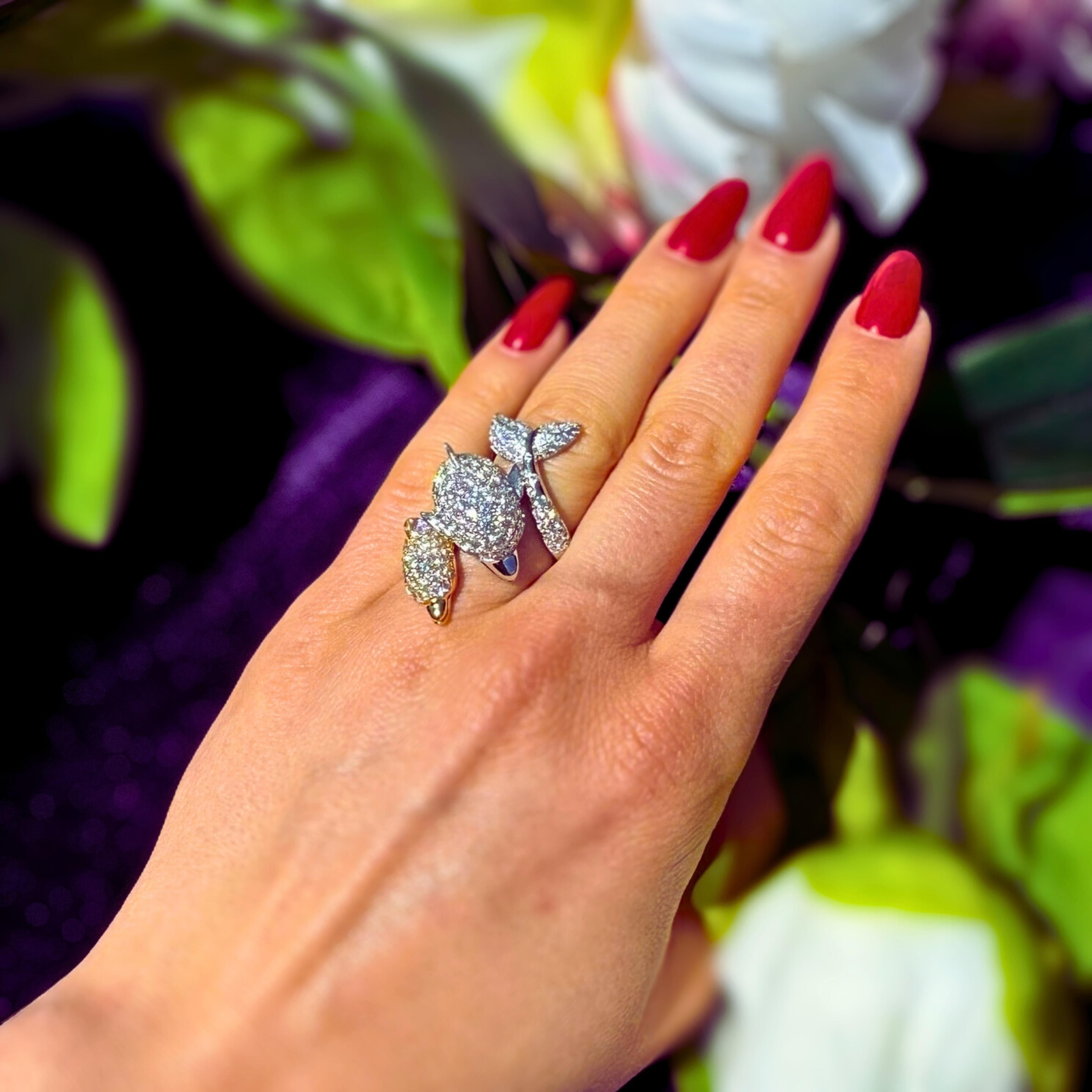 Anillo Exclusivo Delfín Diamante Blanco Oro 18K Corte redondo en venta