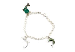 Dolphin Enamel Charm Bracelet Sterling Silver Green and Turquoise Dolphins