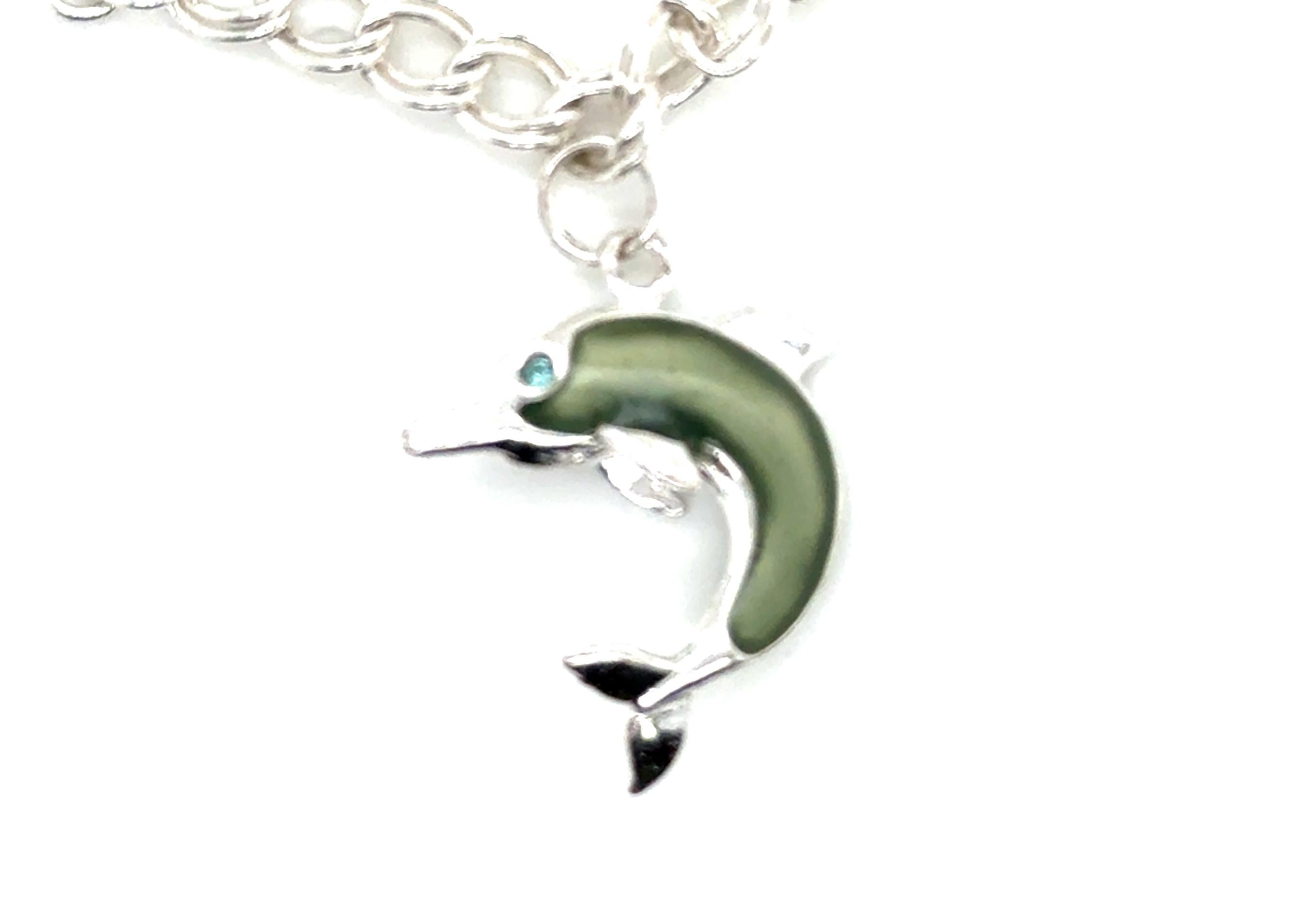 Bracelet de breloques pour dauphins en émail Argent Sterling Dauphins verts et turquoises Pour femmes en vente