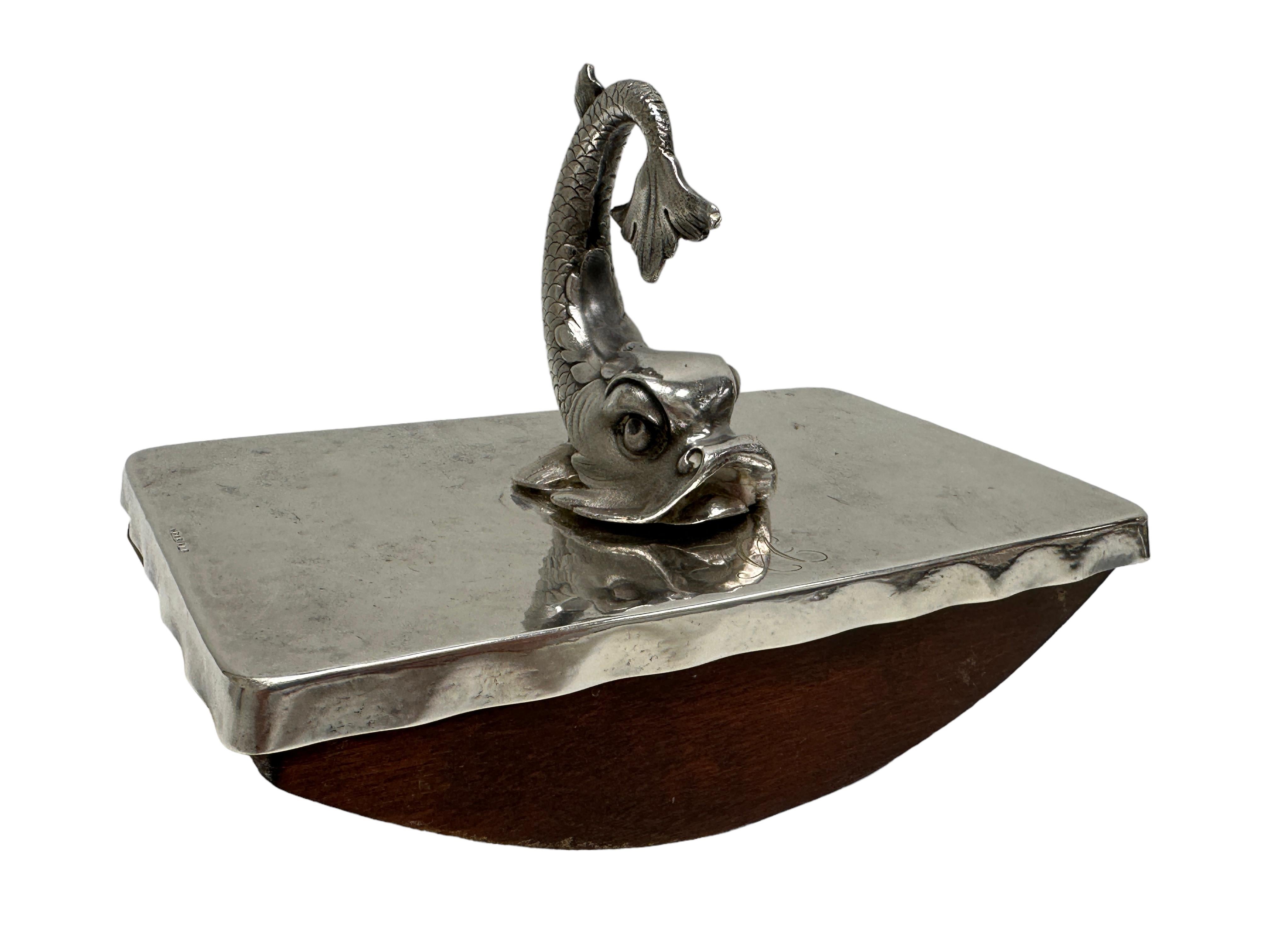 Dolphin Fish Inkwell, Candlestick, Blotter Desktop Set, Silver Plated, Sweden For Sale 4