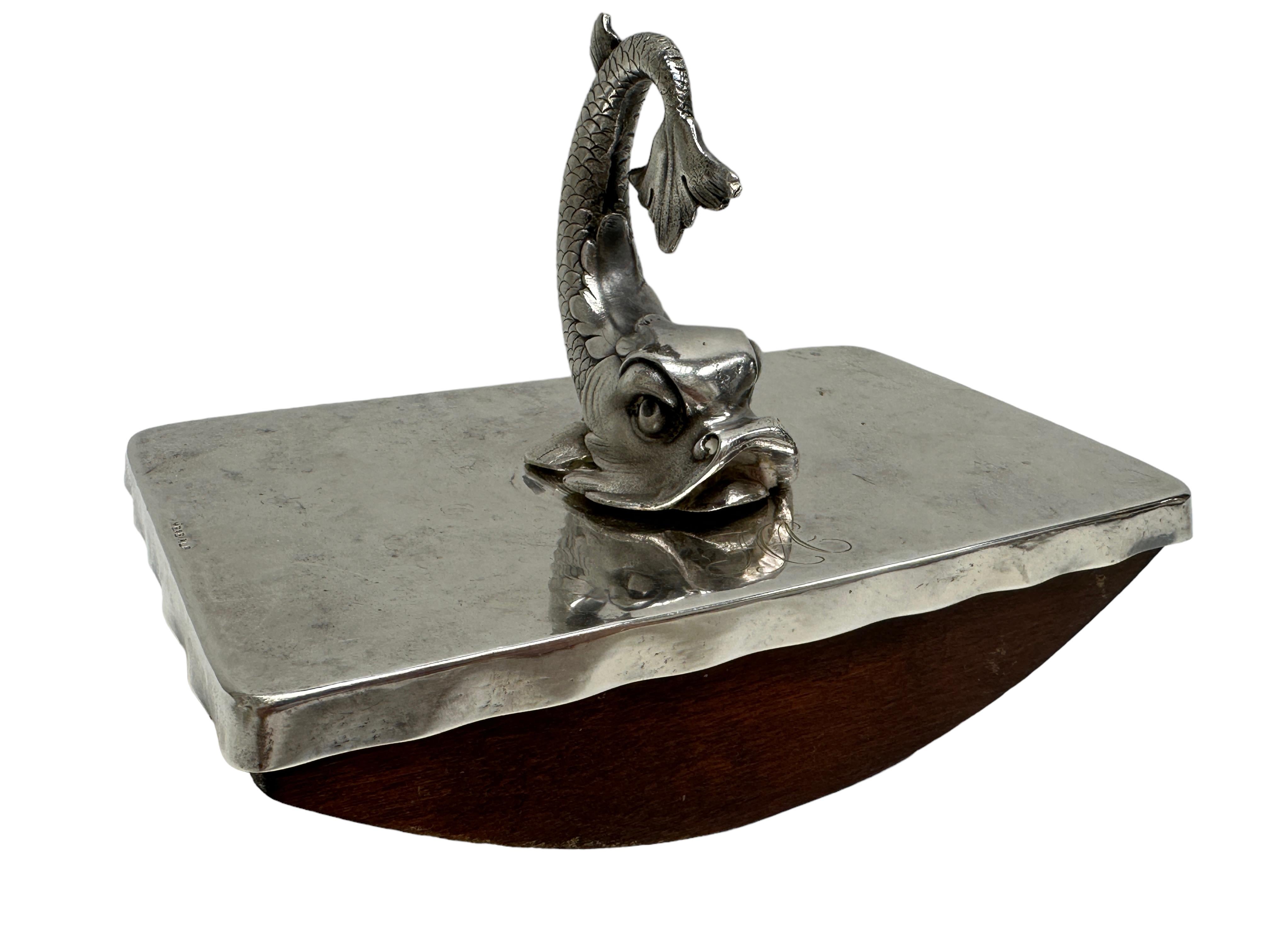 Dolphin Fish Inkwell, Candlestick, Blotter Desktop Set, Silver Plated, Sweden For Sale 1