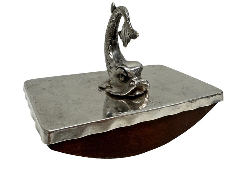 Dolphin Fish Inkwell, Candlestick, Blotter Desktop Set, Silver Plated