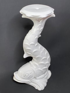 Dolphin Fish Italian Glazed Ceramic Pedestal Plant Stand Vintage, Italy, 1980s