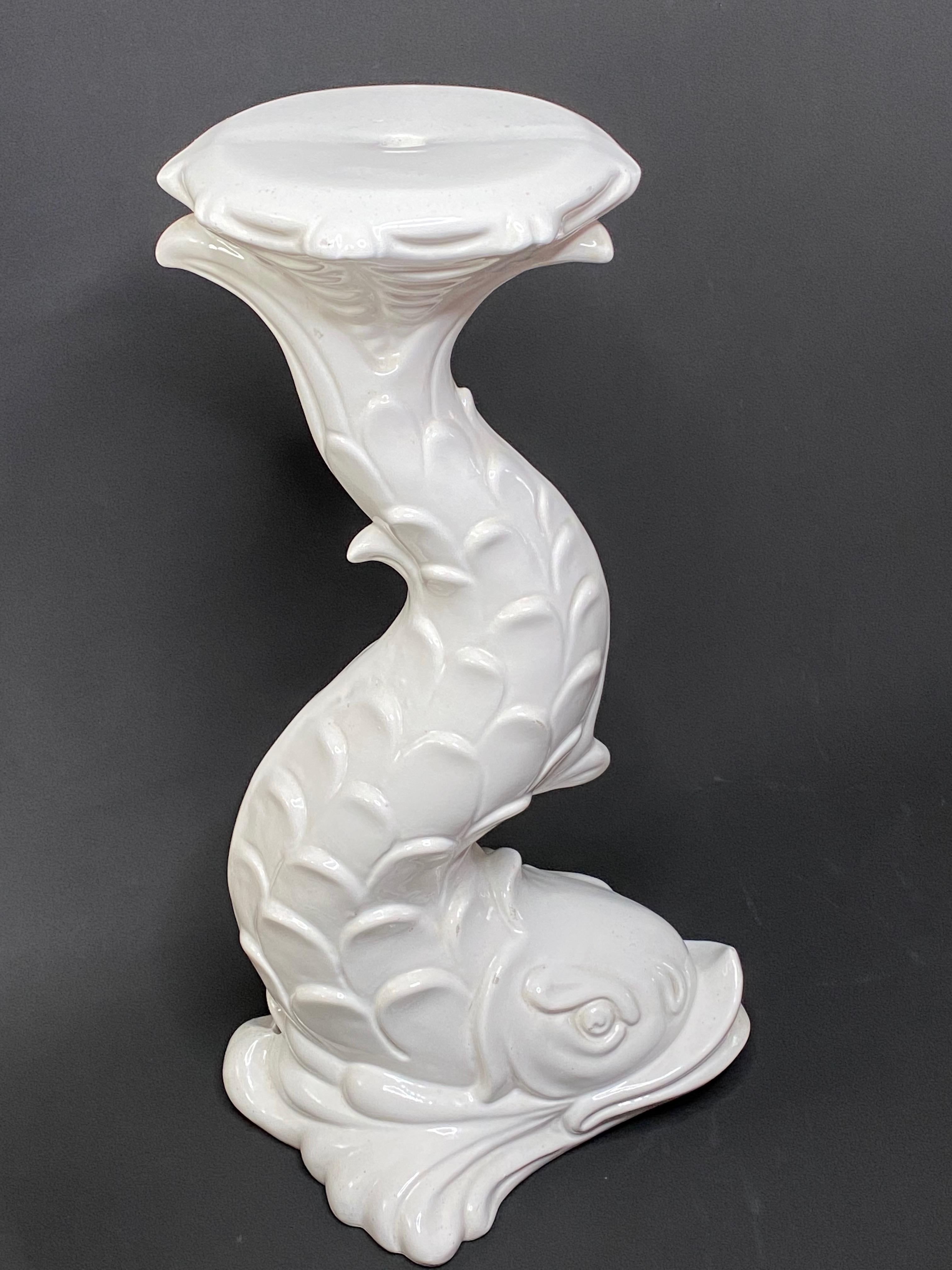 Dolphin Fish Italian Glazed Ceramic Pedestal Plant Stand Vintage, Italy, 1980s In Good Condition In Nuernberg, DE