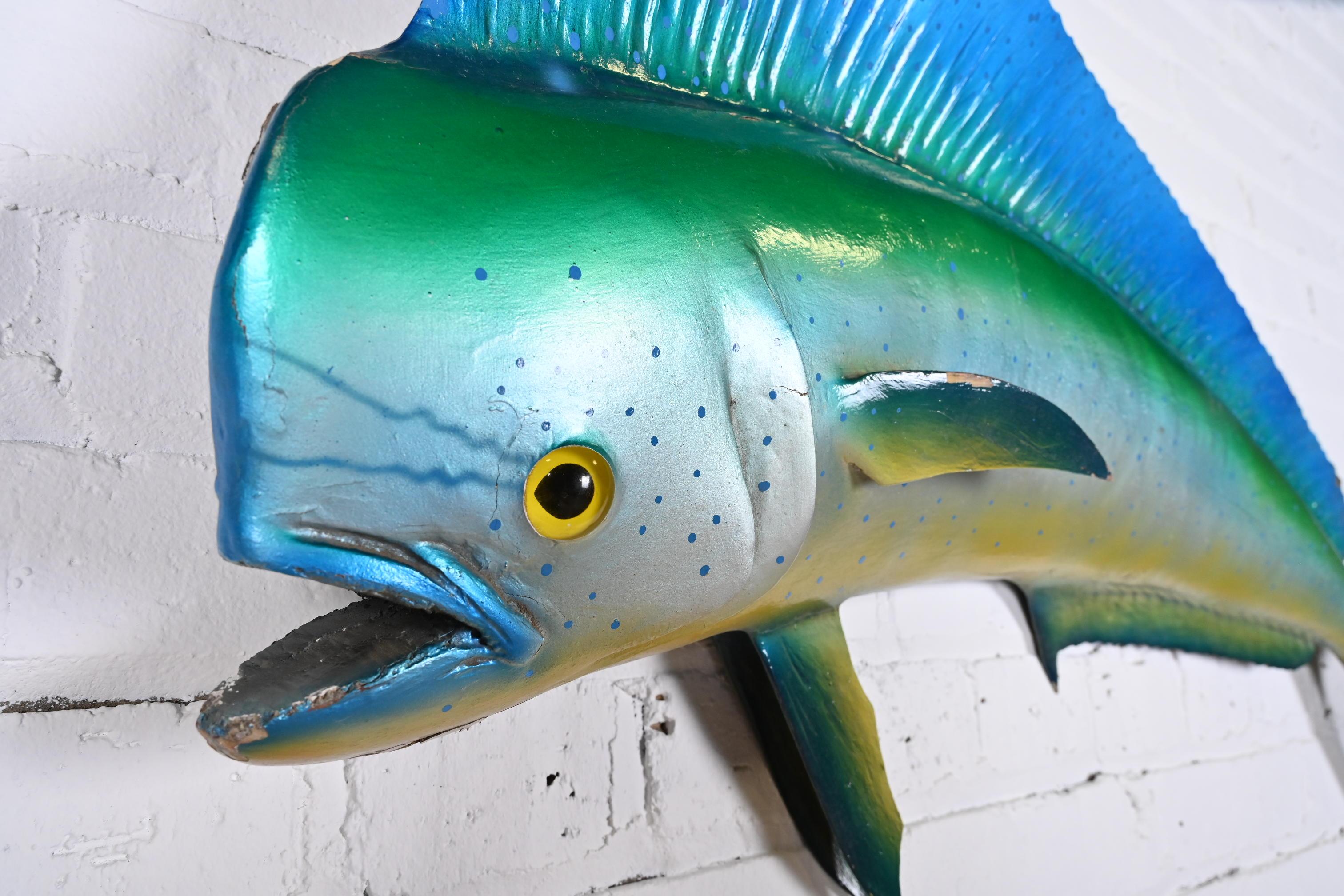 Dolphin Fish Mahi Mahi Hand-Painted Wall Hanging Statue In Good Condition In South Bend, IN