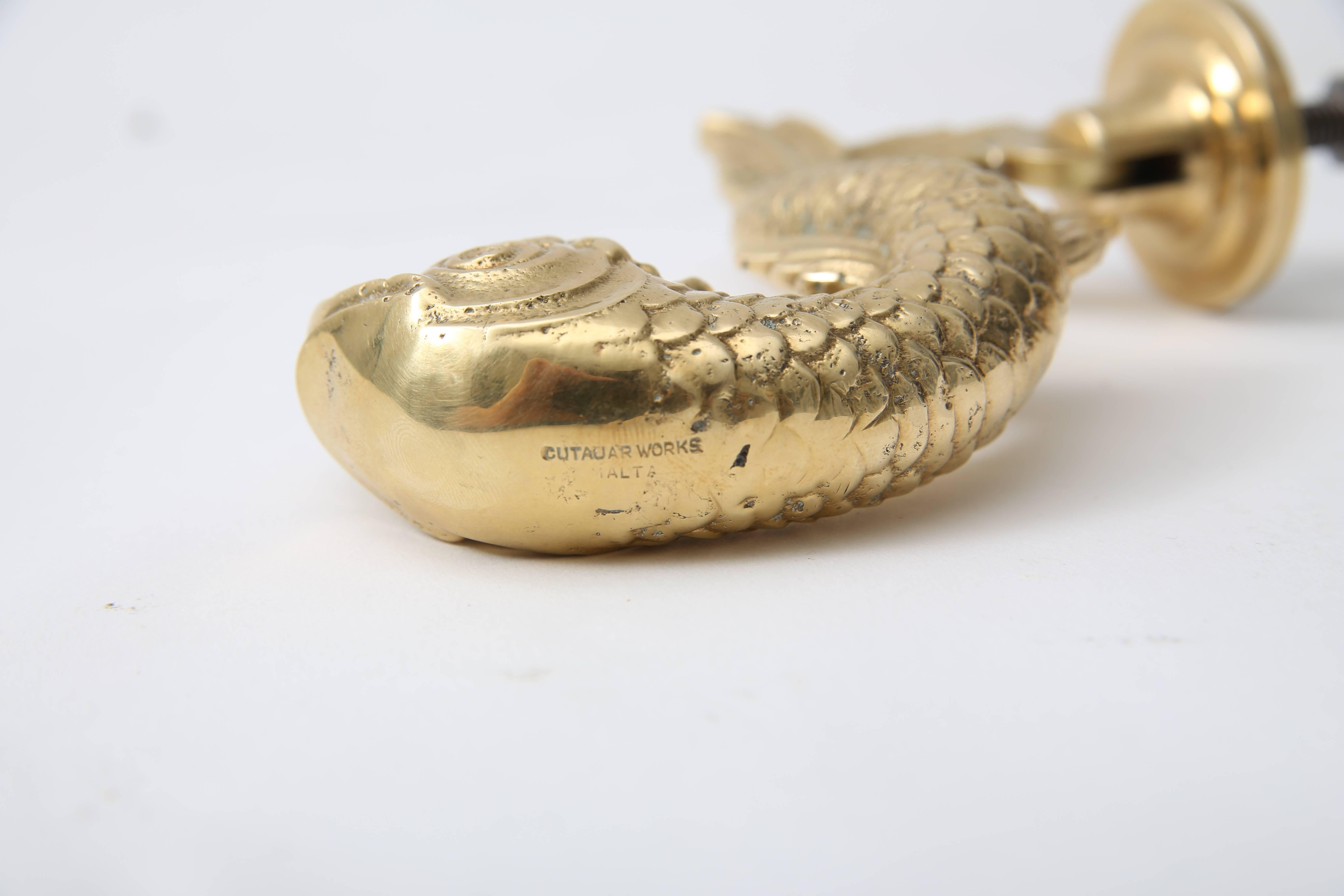 Dolphin-Form Brass Door Knocker For Sale 1