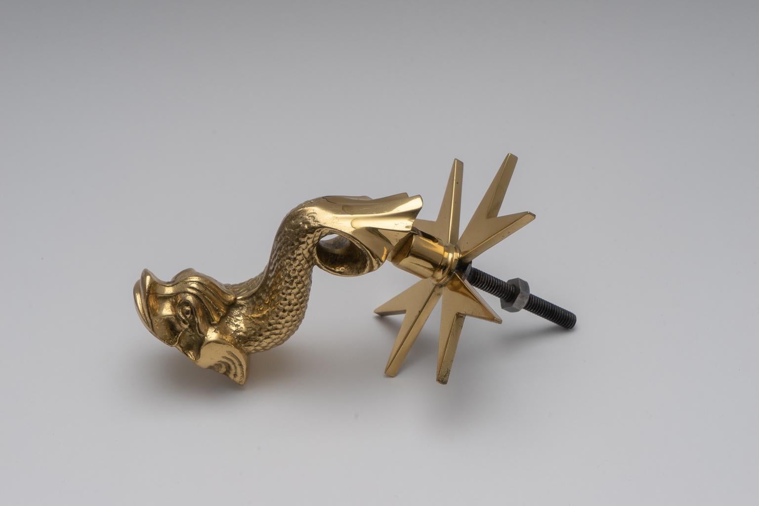 Neoclassical Revival Dolphin Form Brass Door Knocker