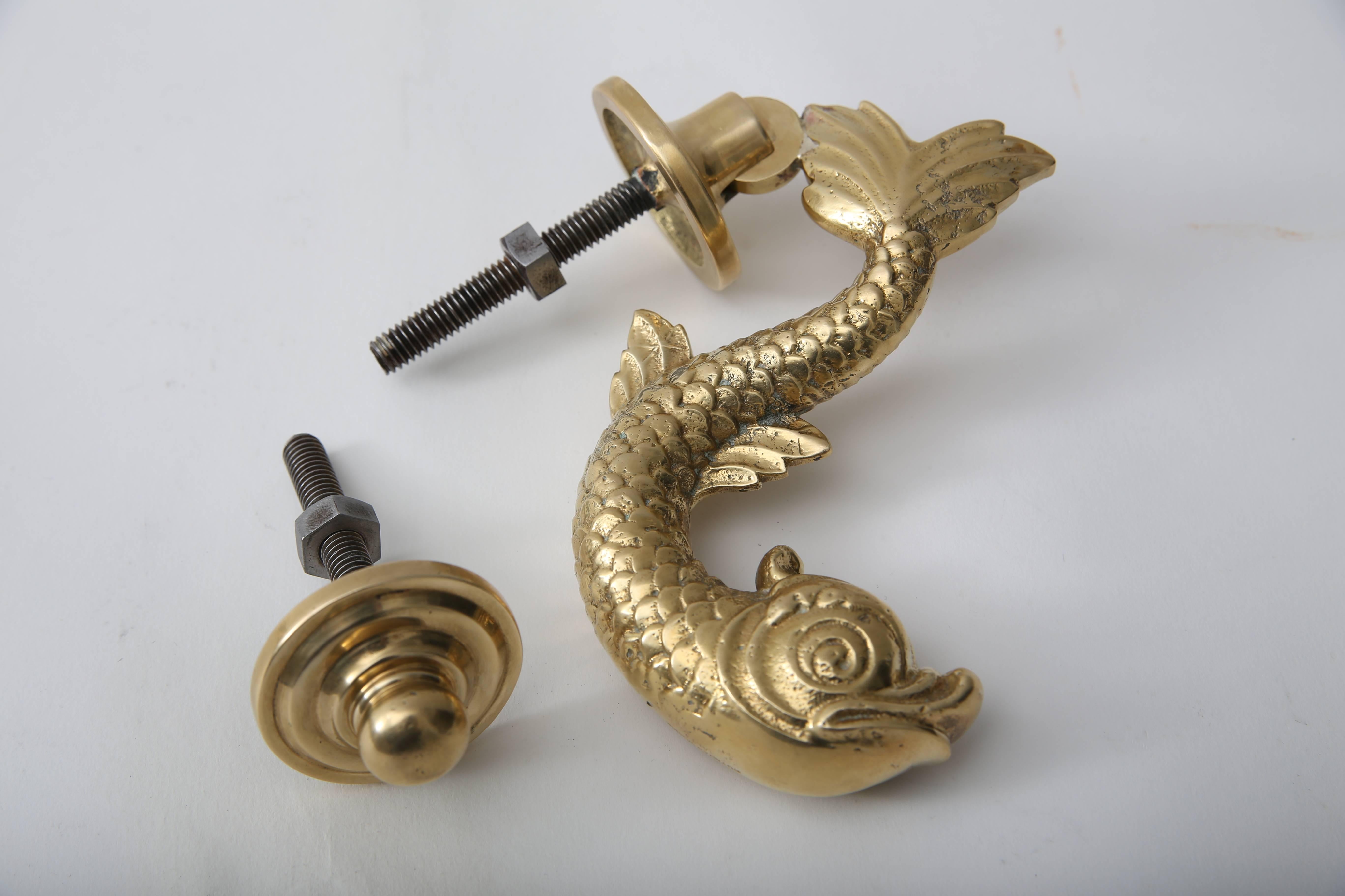 Neoclassical Revival Dolphin-Form Brass Door Knocker 