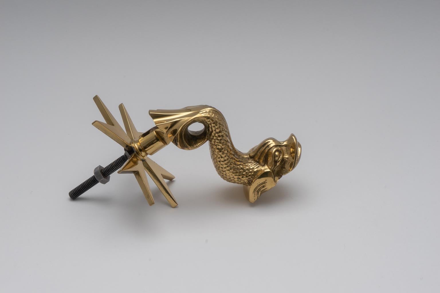 Dolphin Form Brass Door Knocker In Good Condition In West Palm Beach, FL