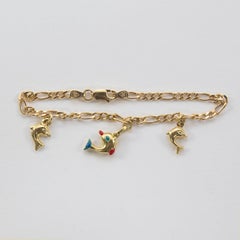 Dolphin Gold Link Charm Bracelet Estate Fine Jewelry