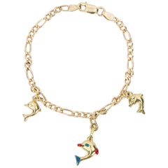 Dolphin Gold Link Charm Bracelet Estate Fine Jewelry