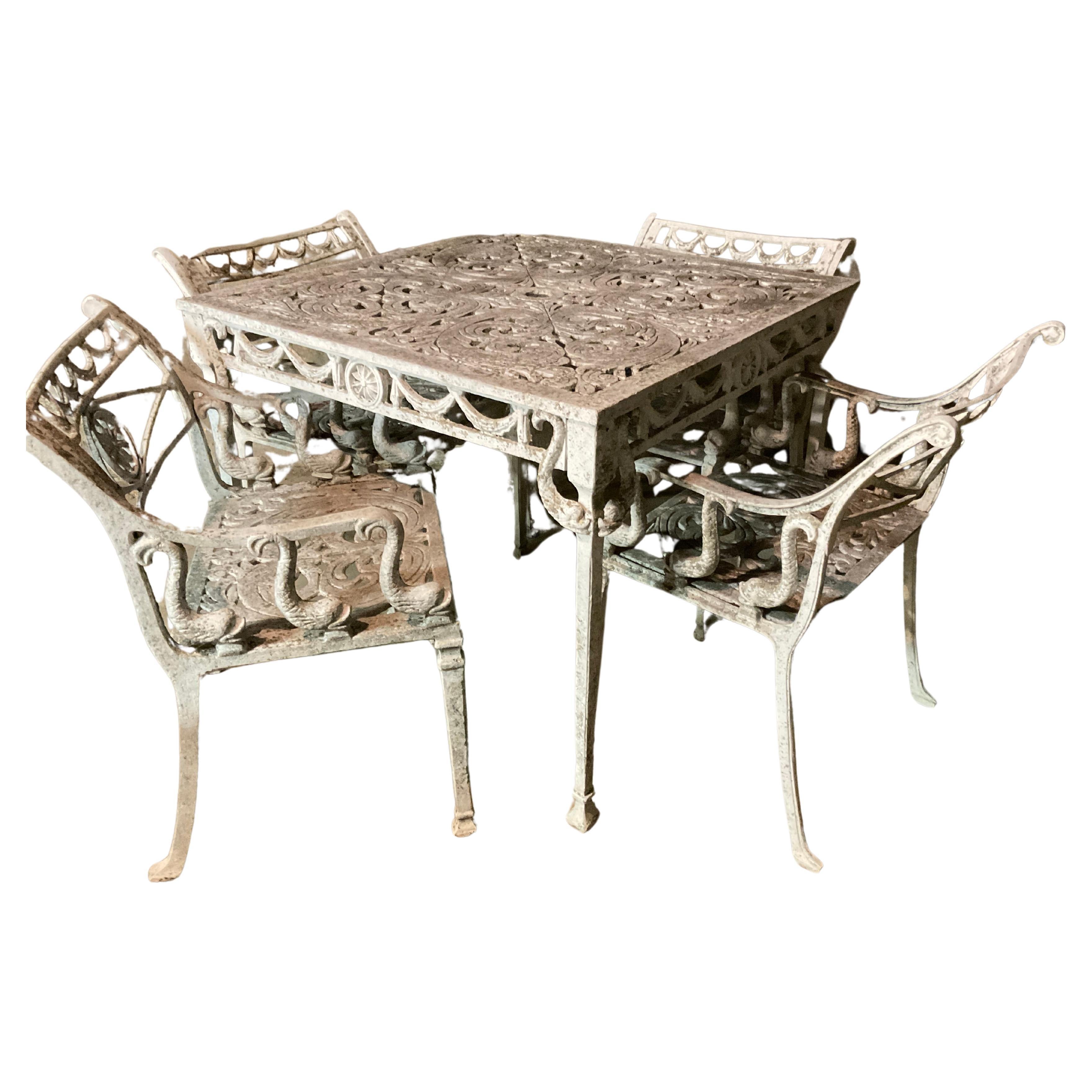 Dolphin Motif Outdoor Table And 4 Chairs For Sale