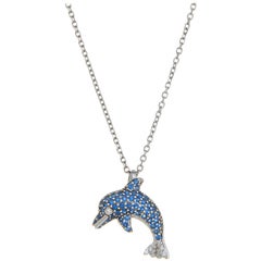 Dolphin Necklace Diamond Sapphire Estate 14 Karat Gold Fine Jewelry Marine Life