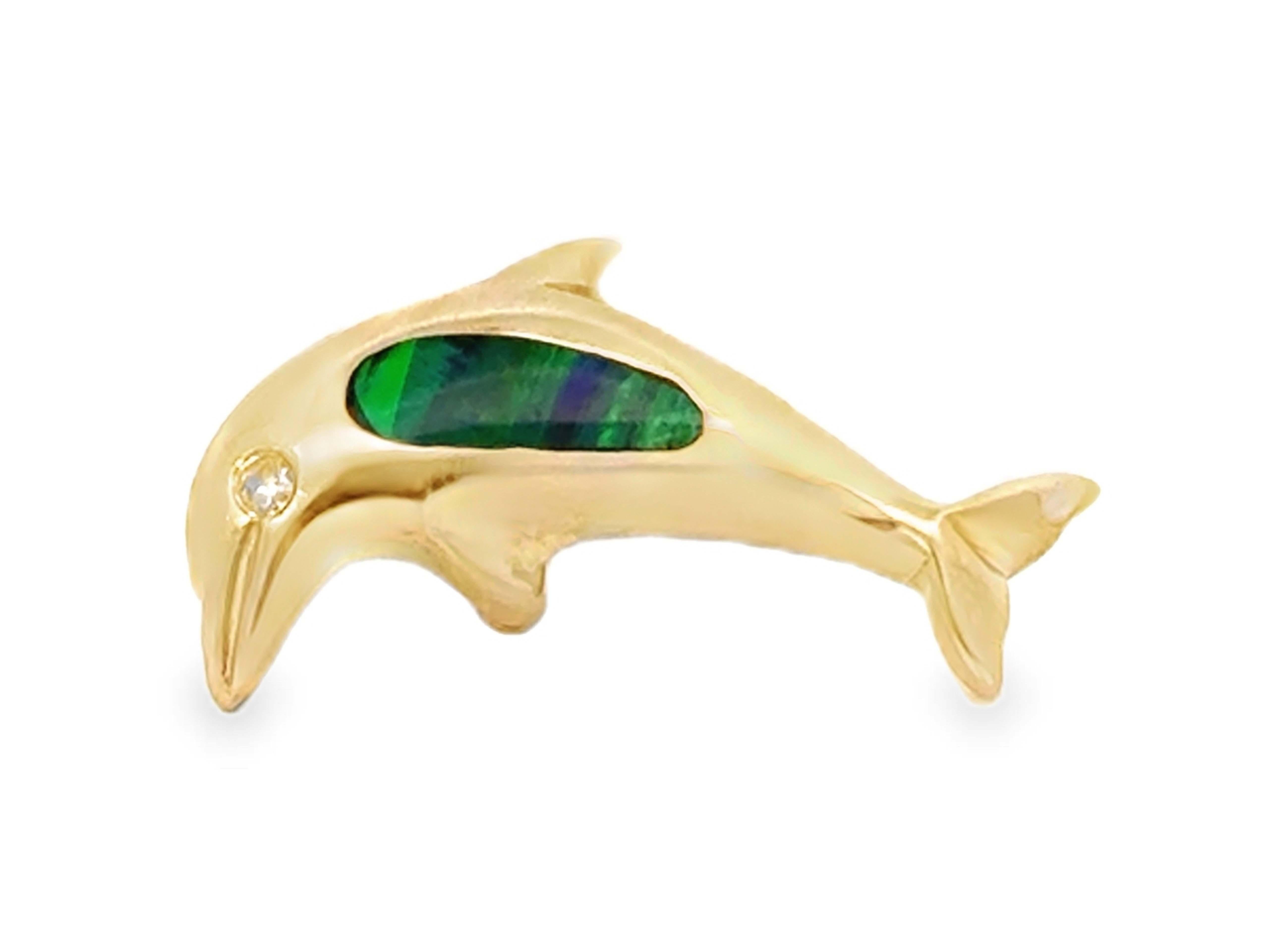 Moderne Pendentif œil de dauphin incrusté d'opale et de diamants en or jaune 14k en vente