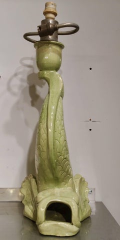 Dolphin or Fish Ceramic Lamp Foot, Cerenne, Vallauris, France, circa 1950