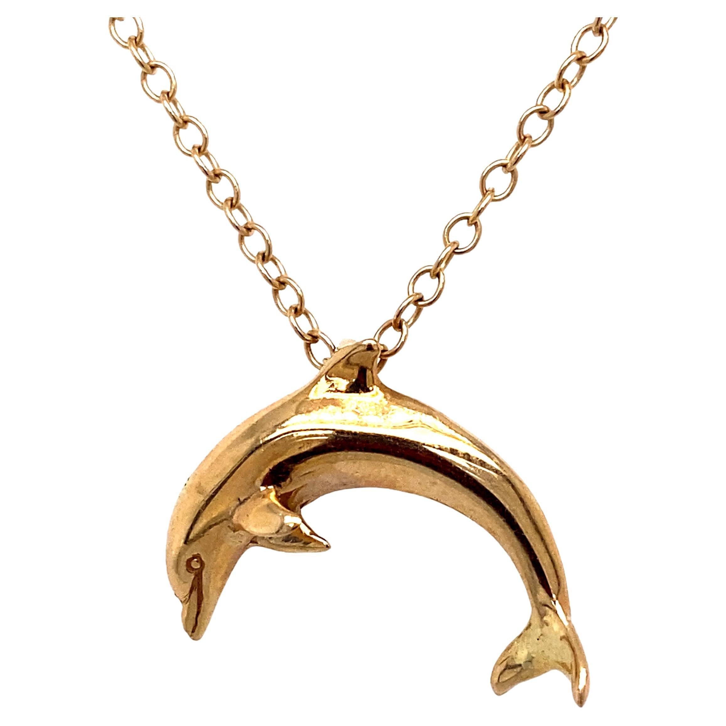 Dolphin Pendant in 14 Karat Yellow Gold For Sale