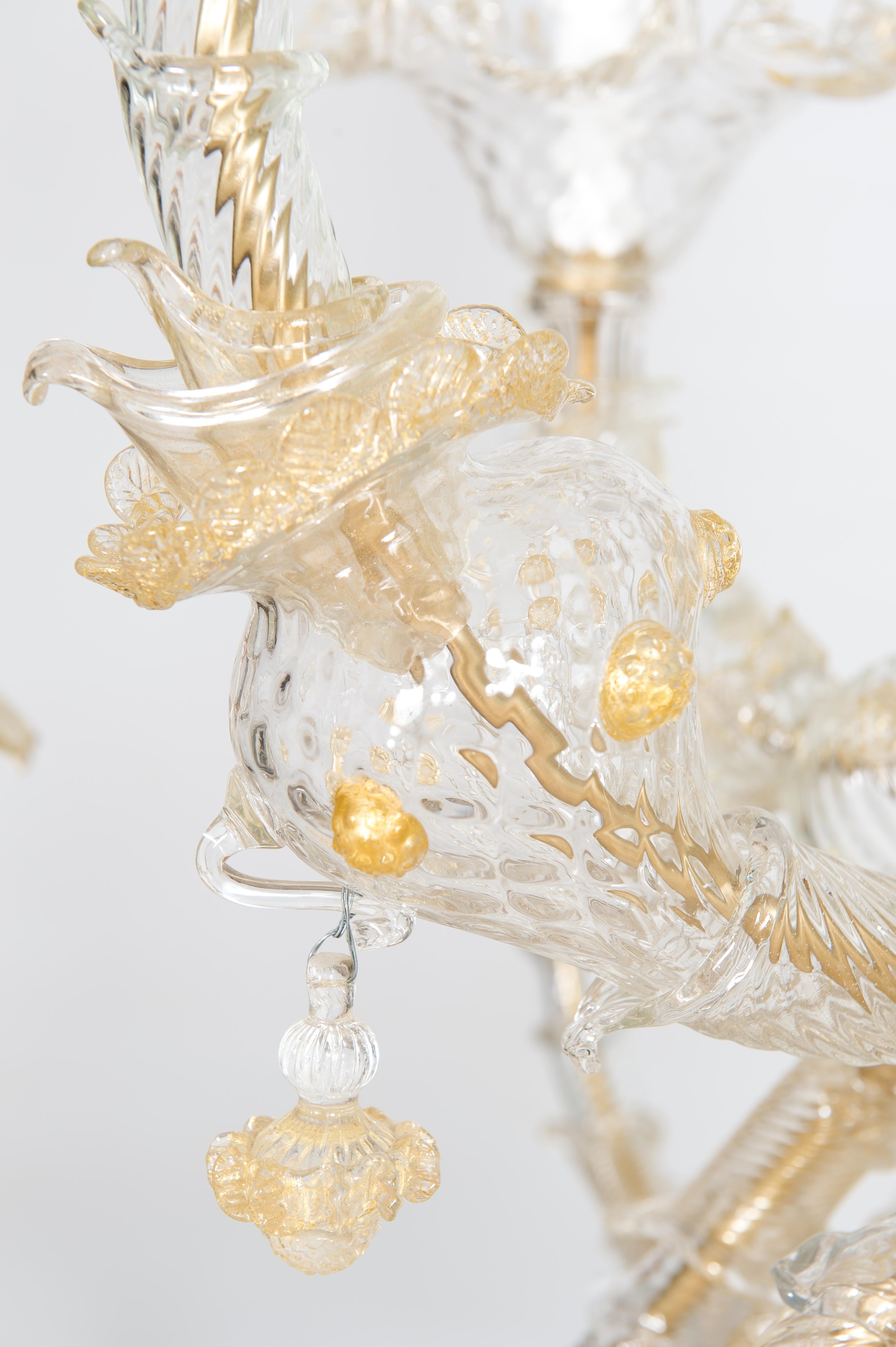 Rezzonico Gold Chandelier in Murano Glass  1980s Italy For Sale 4