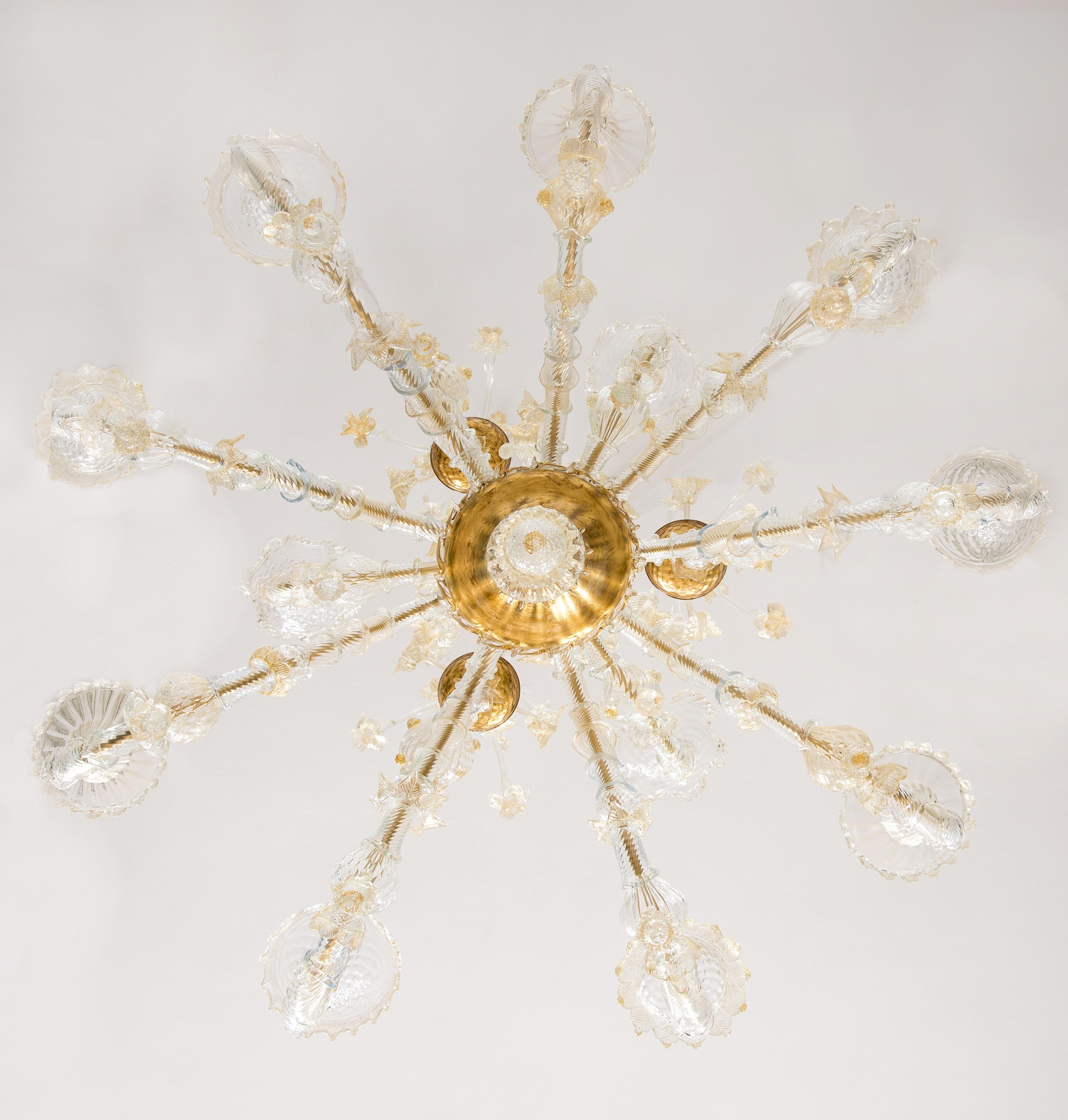 Rezzonico Gold Kronleuchter aus Murano Glas  1980er Jahre Italien im Angebot 7
