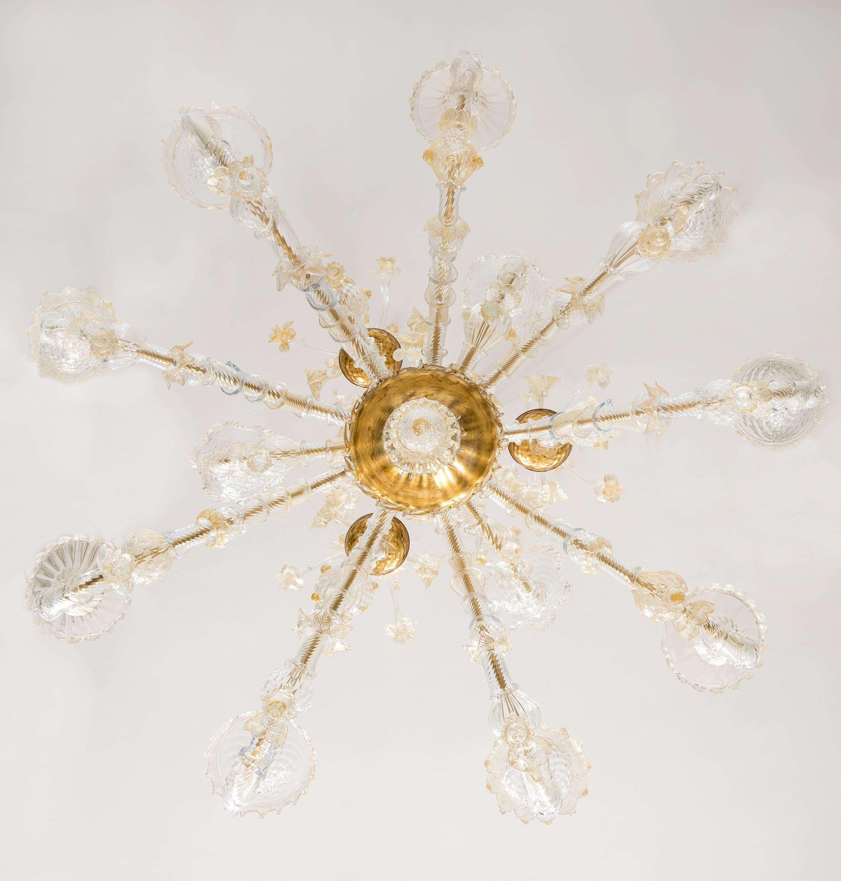 Rezzonico Gold Chandelier in Murano Glass  1980s Italy For Sale 7