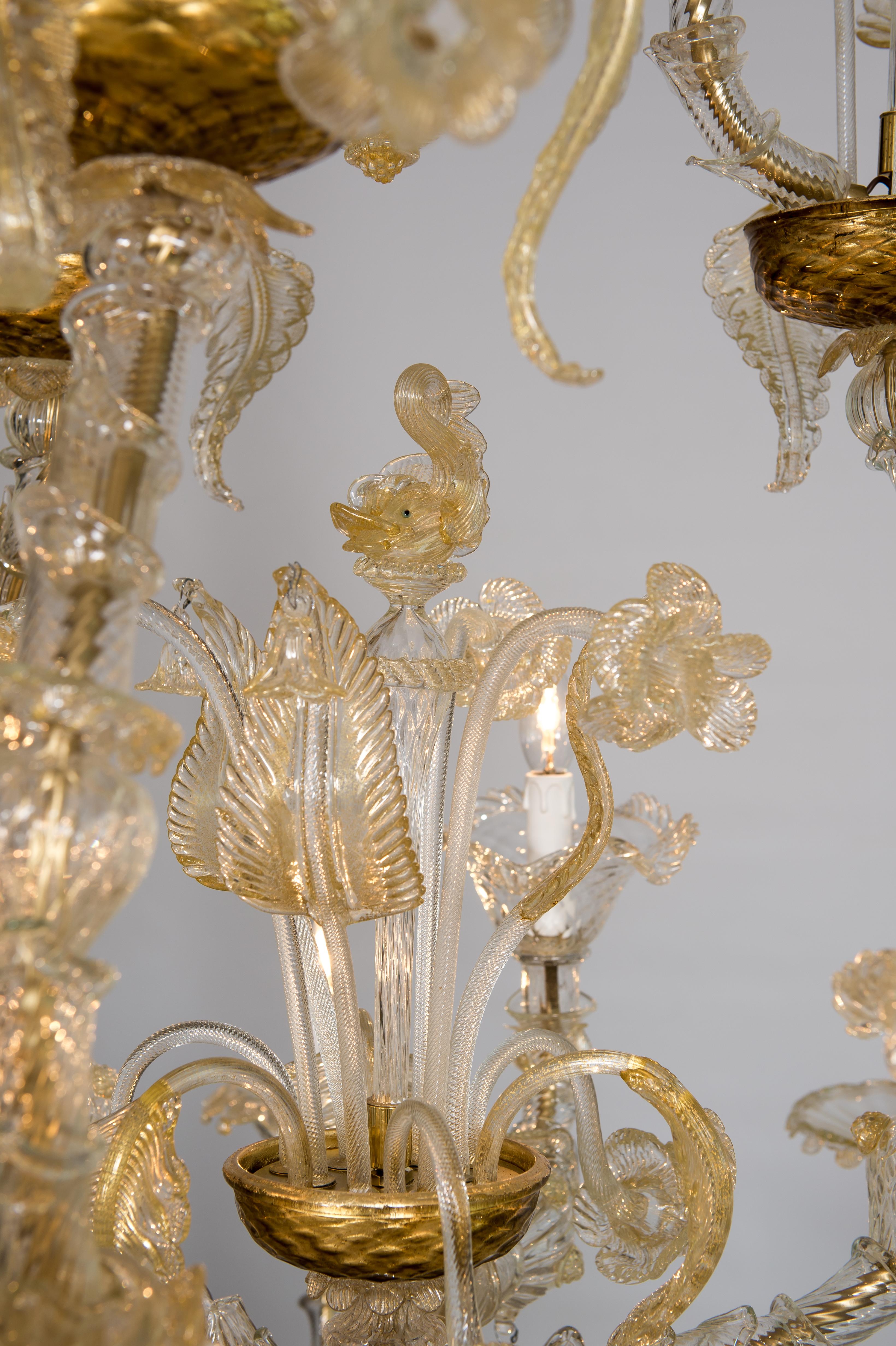 Rezzonico Gold Chandelier in Murano Glass  1980s Italy For Sale 8