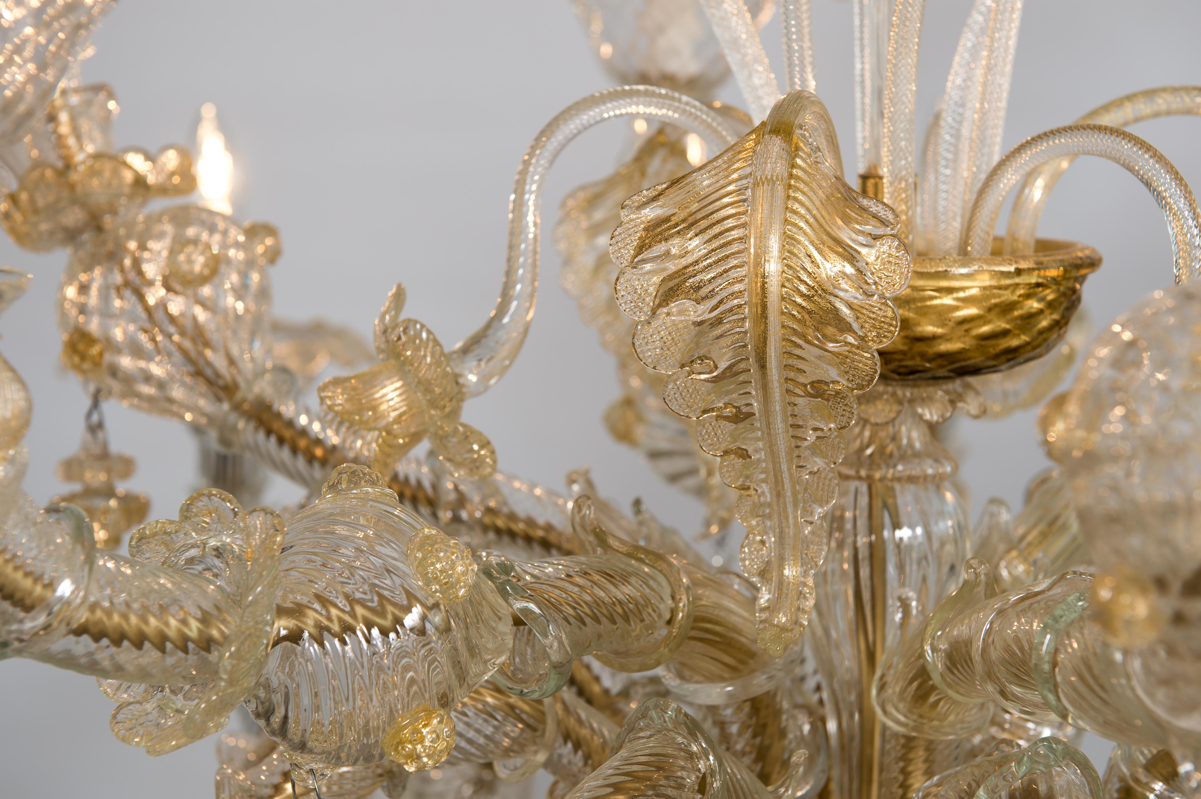 Rezzonico Gold Kronleuchter aus Murano Glas  1980er Jahre Italien im Angebot 9