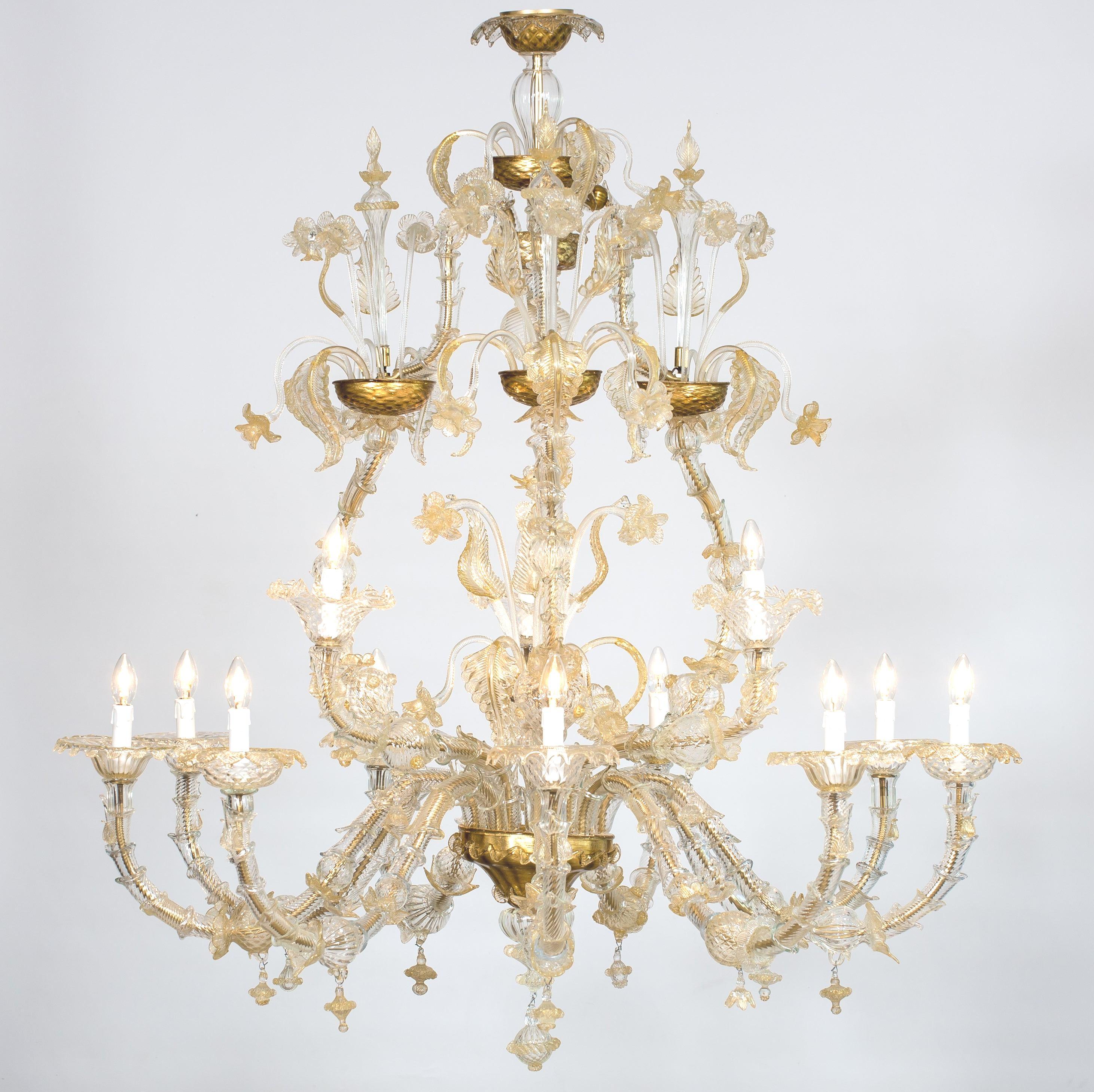 Rezzonico Gold Chandelier in Murano Glass  1980s Italy For Sale 11