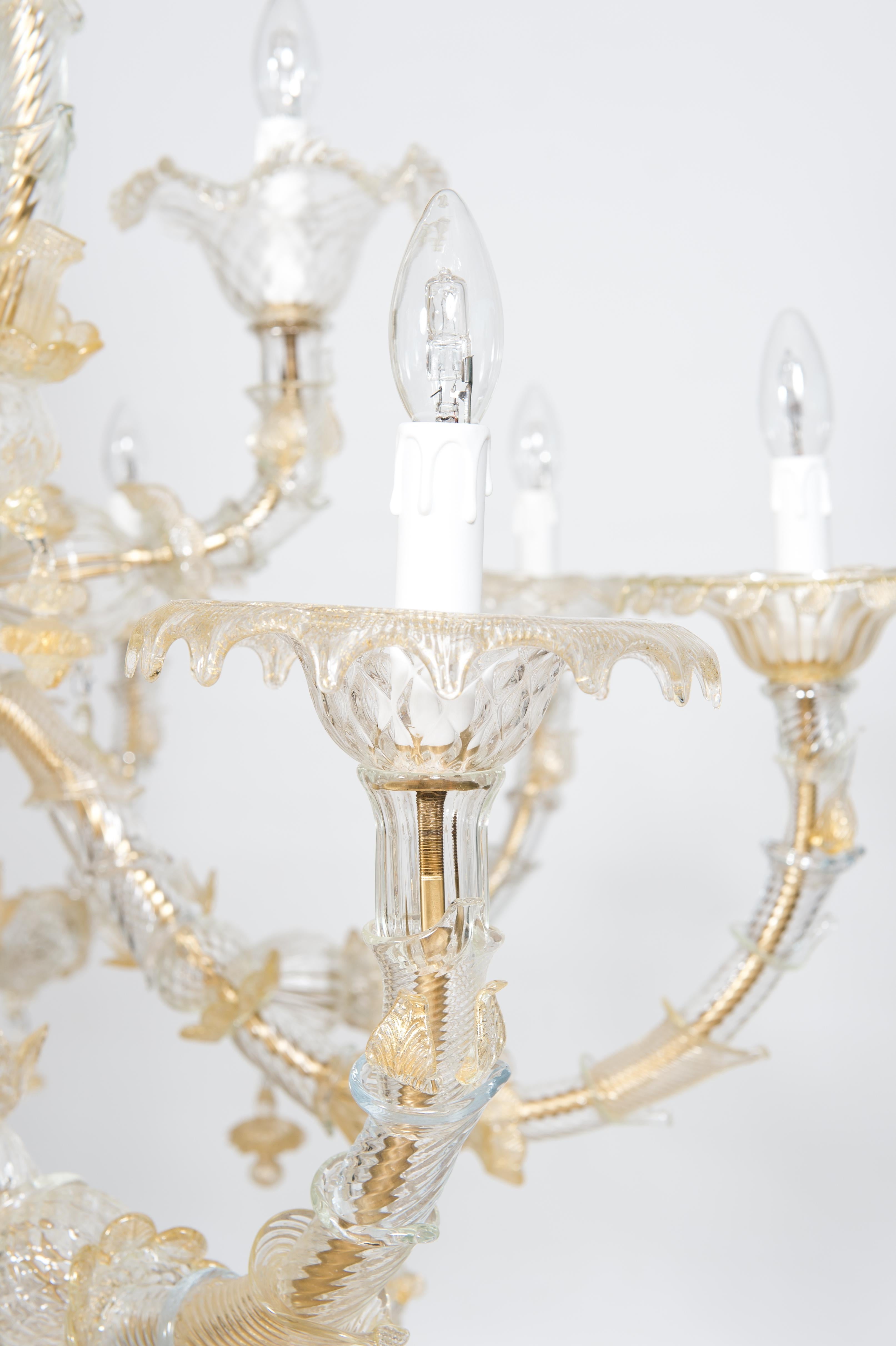 Hand-Crafted Rezzonico Gold Chandelier in Murano Glass  1980s Italy For Sale