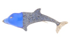 Dolphin Brooch by SCALA GIOIELLI, 9kt Yellow Gold, 14.24ct Sapphires