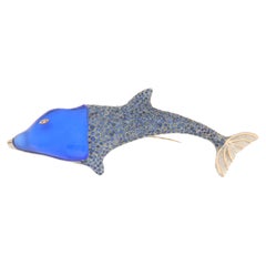 Dolphin Sapphires Diamonds 9 Karat Yellow Gold Brooch