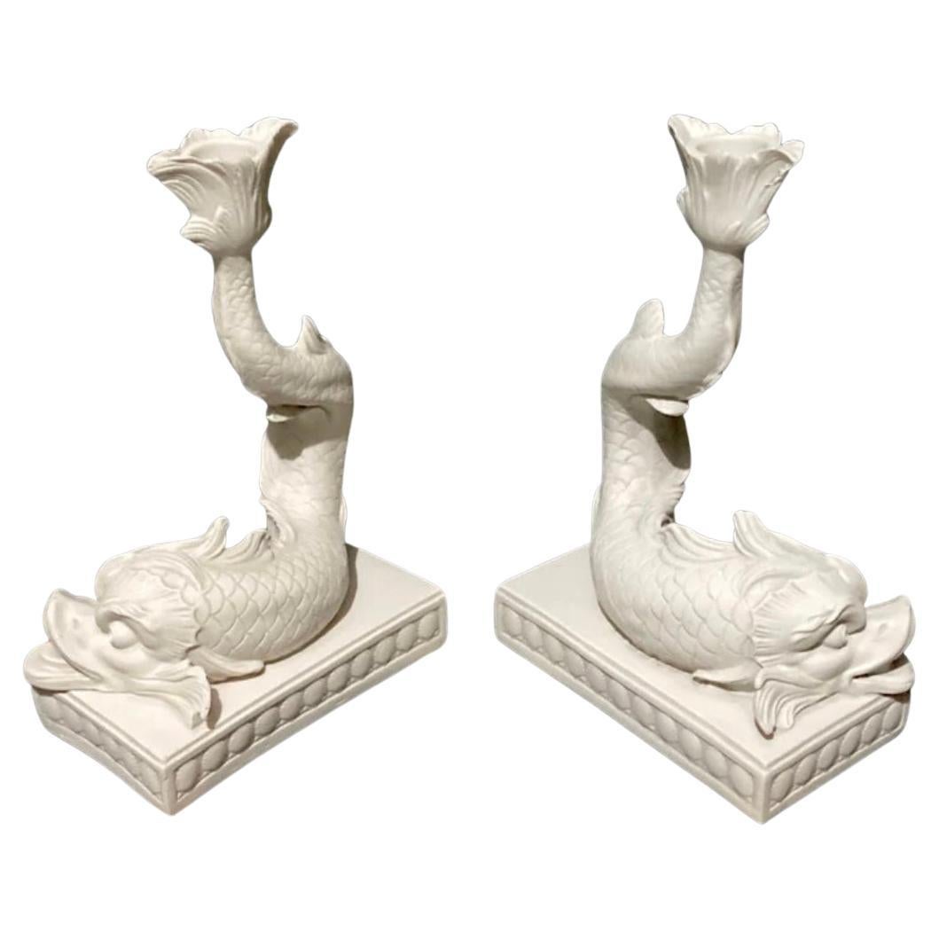 Marbre Paire d'appliques en forme de dauphin, 20e siècle en vente