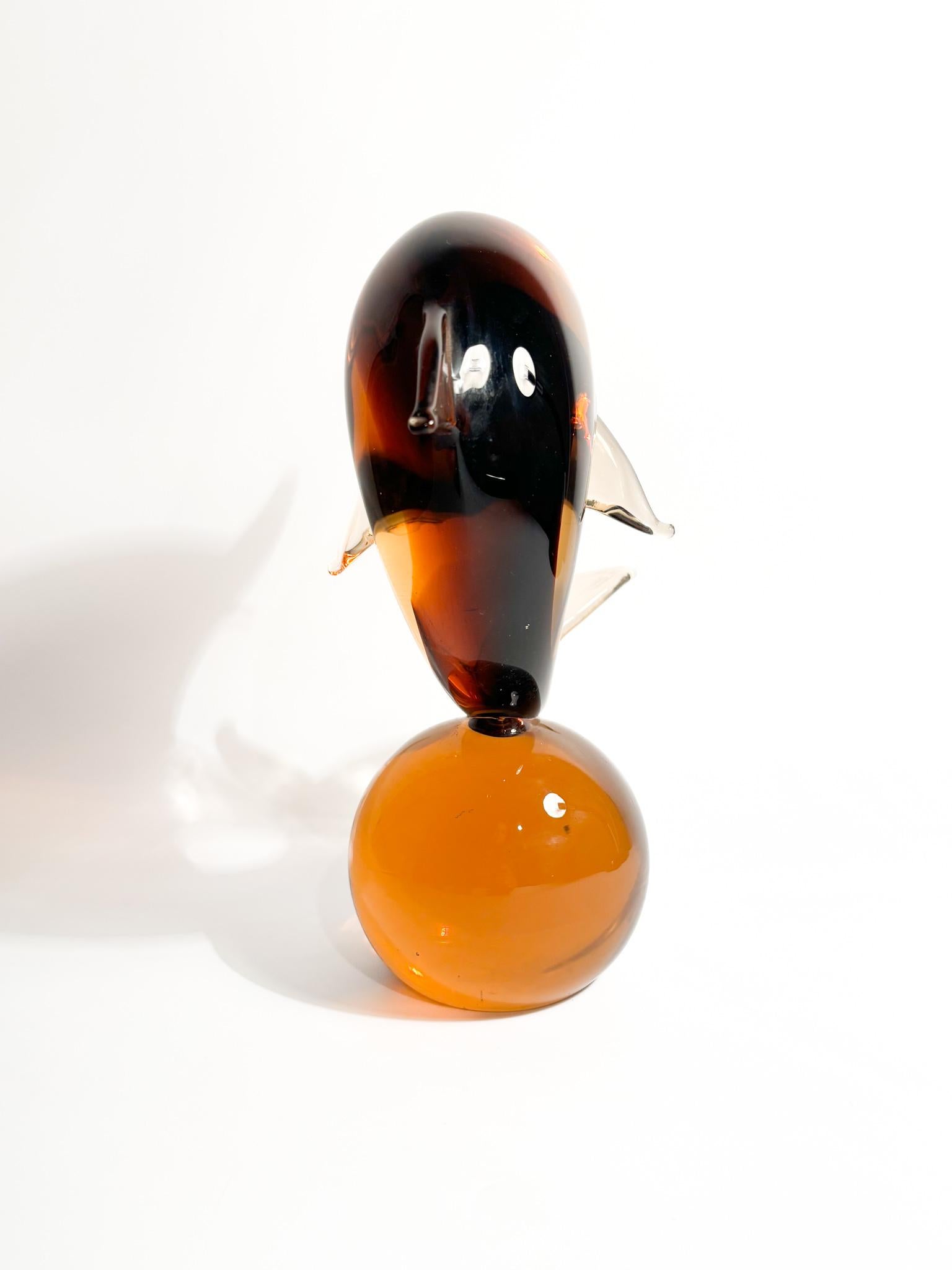 Dolphin Sculpture in Orange Murano Glass Attributed to Seguso from the 1960s For Sale 1