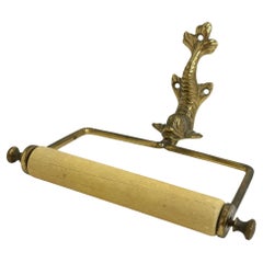 Dolphin Sea Serpent Brass Bathroom Toilet Roll Wall Holder, Antique Austria 1910