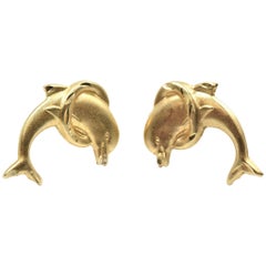 Dolphin Stud Earrings 14 Karat Yellow Gold