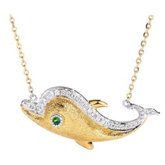 Dolphin Tsavorite Diamond Necklace 18 Karat Yellow and White Gold