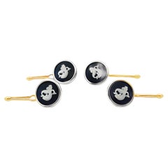 Dolphin Vintage Wedgwood Tuxedo Stud Buttons in New 14K Gold Custom Settings