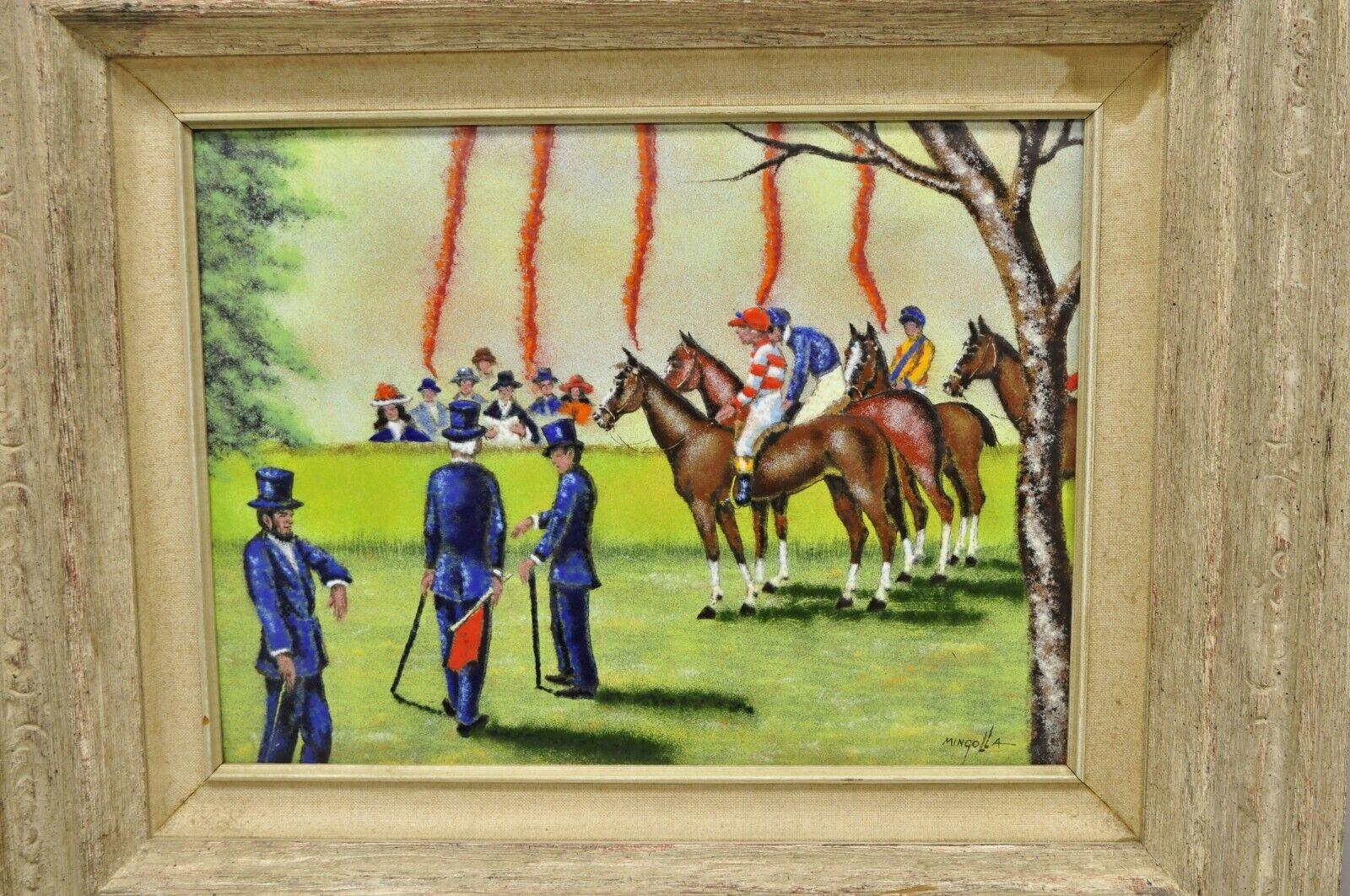 Moderne Dom Dominic Mingolla Peinture sur cadre en cuivre - Derby de chevaux Jockey en vente