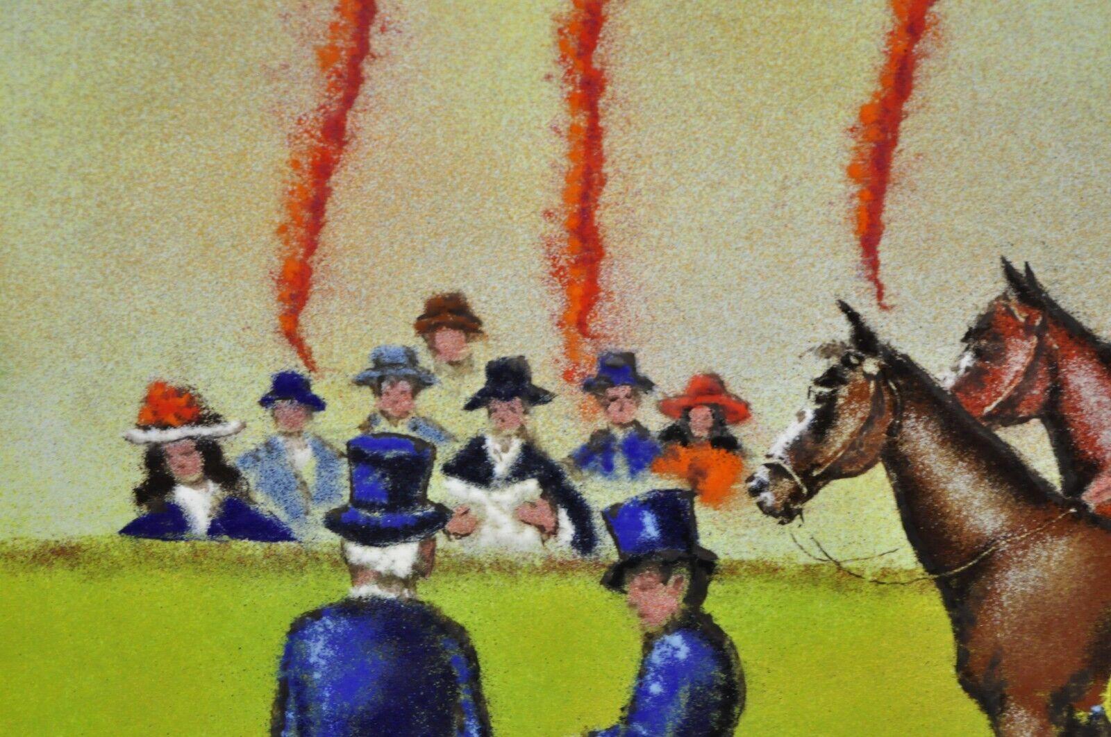 Dom Dominic Mingolla Enamel on Copper Framed Painting Horse Jockey Race Derby For Sale 2